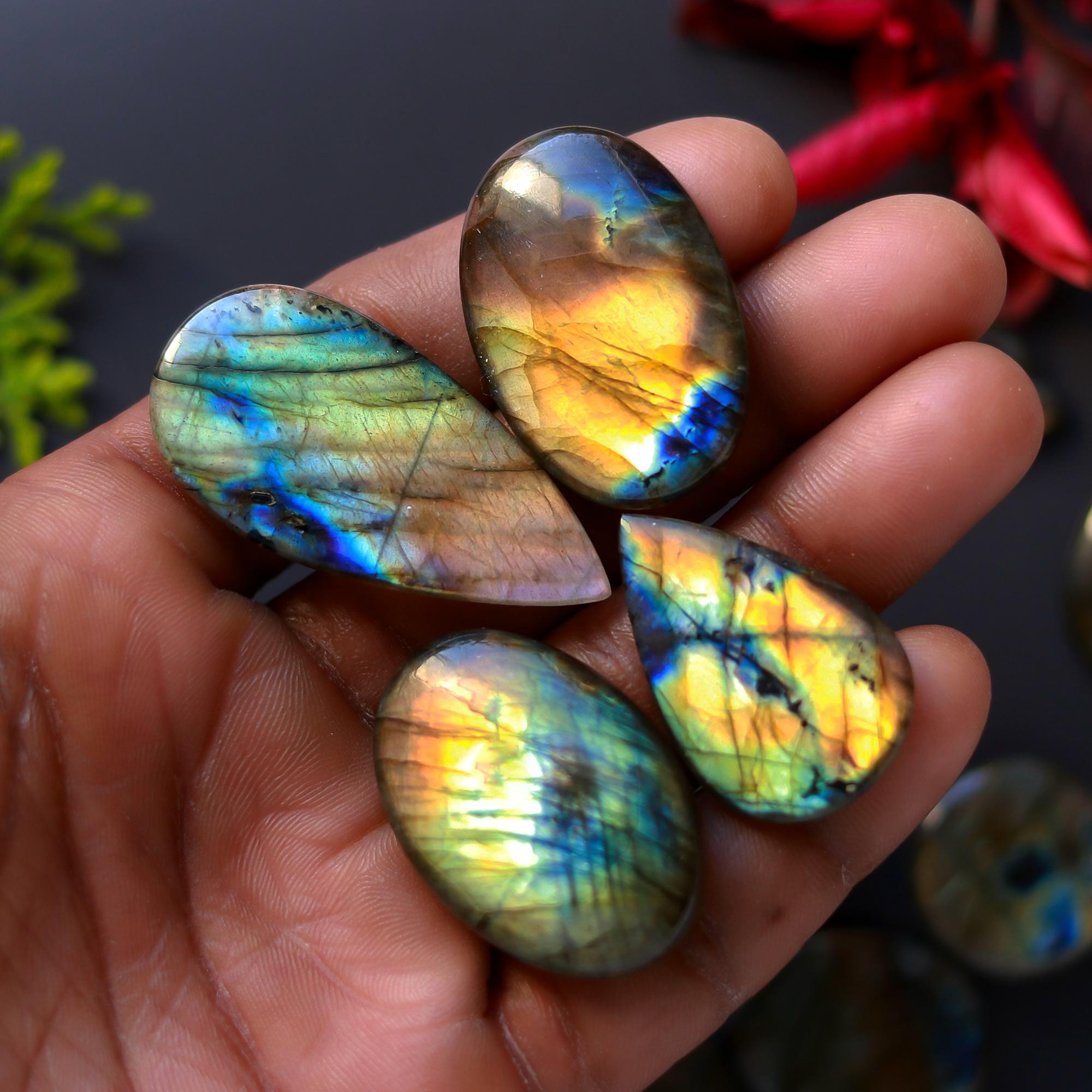 12 Pcs 357 Cts Natural Blue Labradorite Gemstone Cabochon Semi Precious Wholesale Lot Handmade Jewelry Making Supplies Pendant For Her 40x20 25x20 mm13884
