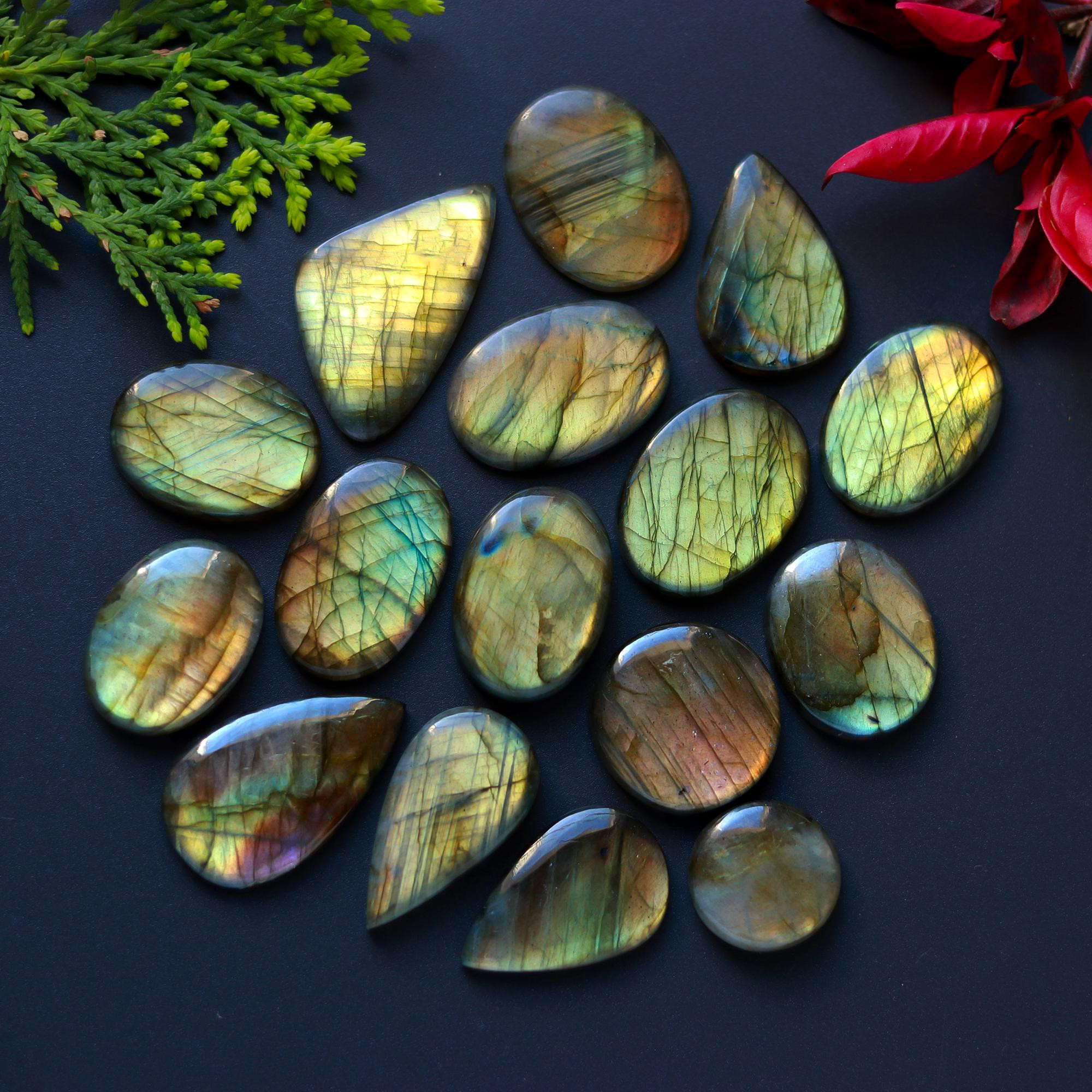 16 Pcs 246 Cts Natural Blue Labradorite Gemstone Cabochon Semi Precious Wholesale Lot Handmade Jewelry Making Supplies Pendant For Her 22x19 15x15 mm13885