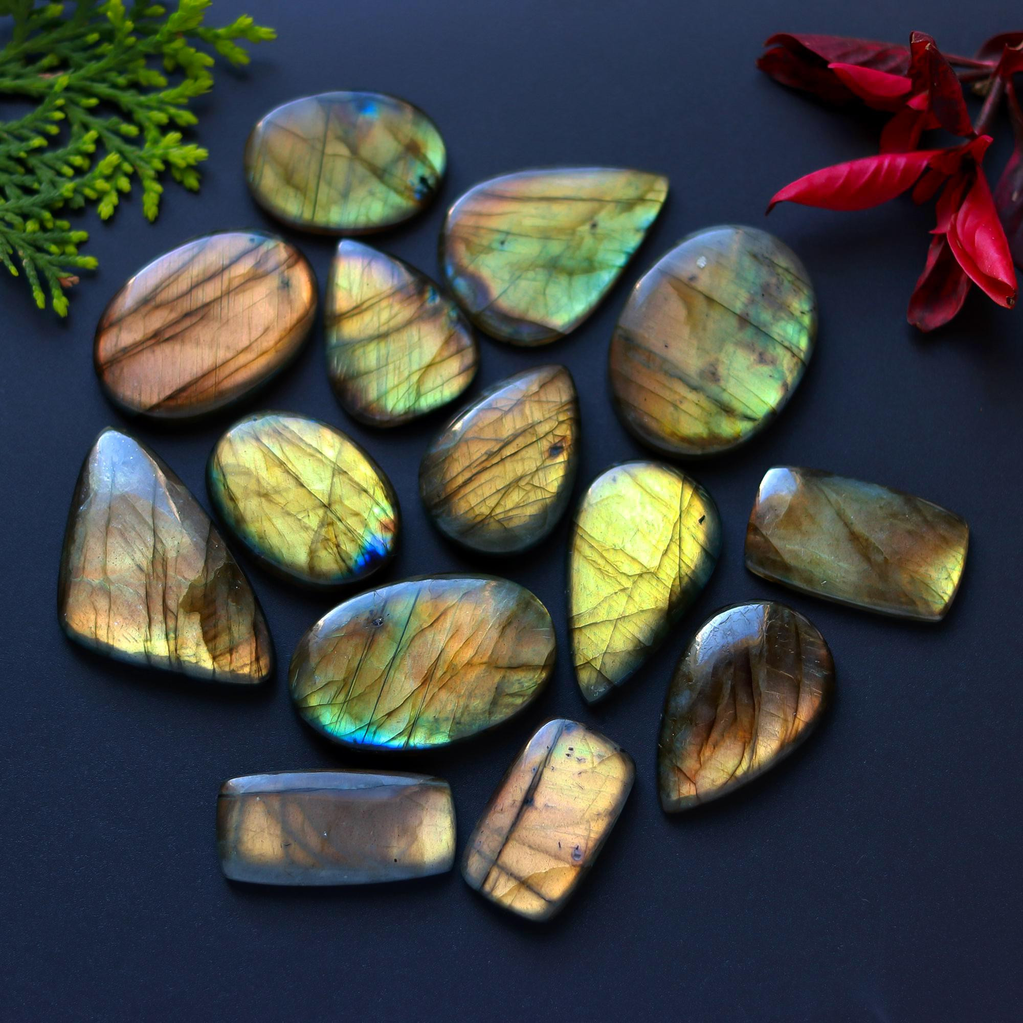 14 Pcs 396 Cts Natural Blue Labradorite Gemstone Cabochon Semi Precious Wholesale Lot Handmade Jewelry Making Supplies Pendant For Her 23x39 29x20 mm13886
