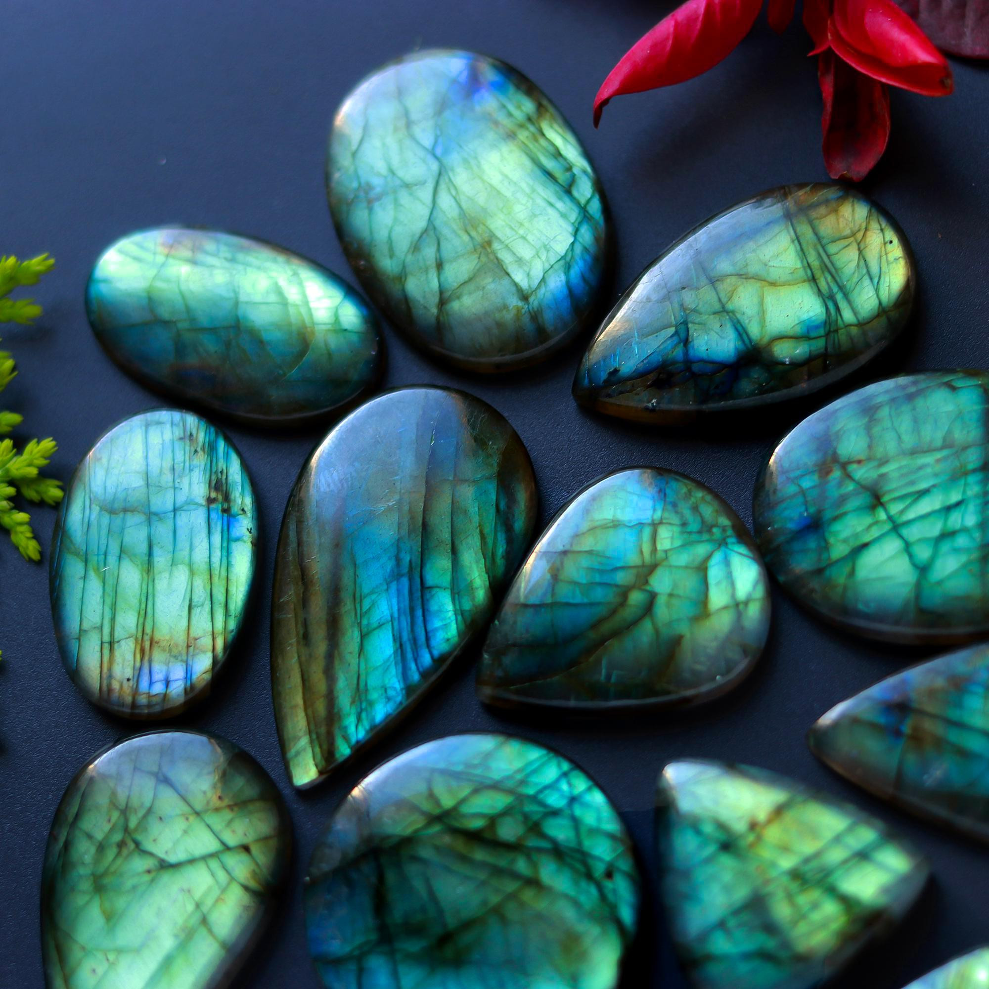 13 Pcs 397 Cts Natural Blue Labradorite Gemstone Cabochon Semi Precious Wholesale Lot Handmade Jewelry Making Supplies Pendant For Her 40x20 25x15 mm13888