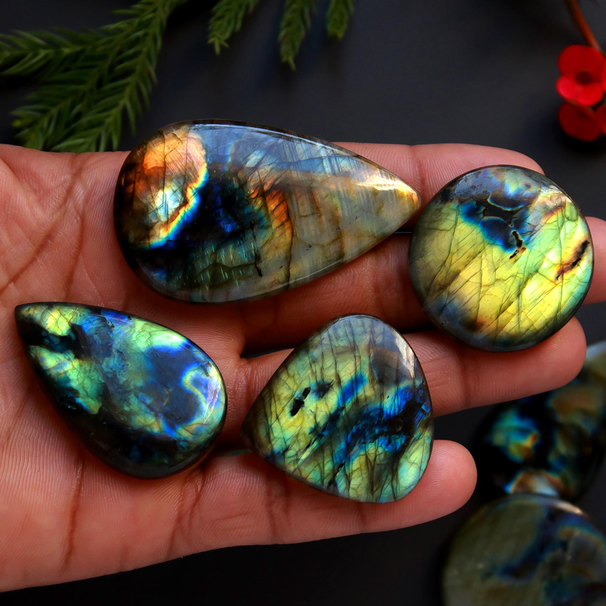 7 Pcs 406 Cts Natural Blue Labradorite Gemstone Cabochon Semi Precious Wholesale Lot Handmade Jewelry Making Supplies Pendant For Her 55x32 40x20mm13895