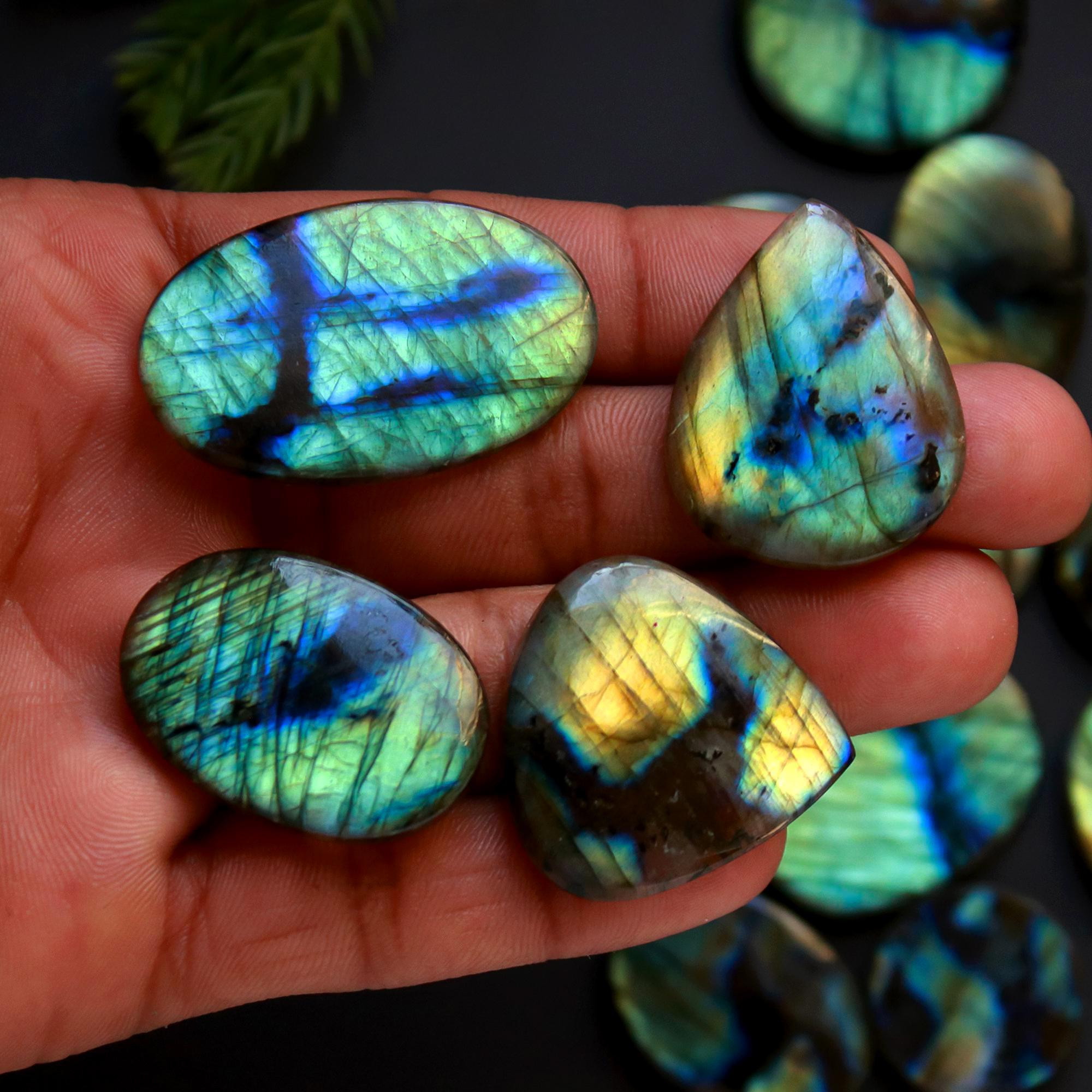 15 Pcs 409 Cts Natural Blue Labradorite Gemstone Cabochon Semi Precious Wholesale Lot Handmade Jewelry Making Supplies Pendant For Her 40x23 20x20mm13903