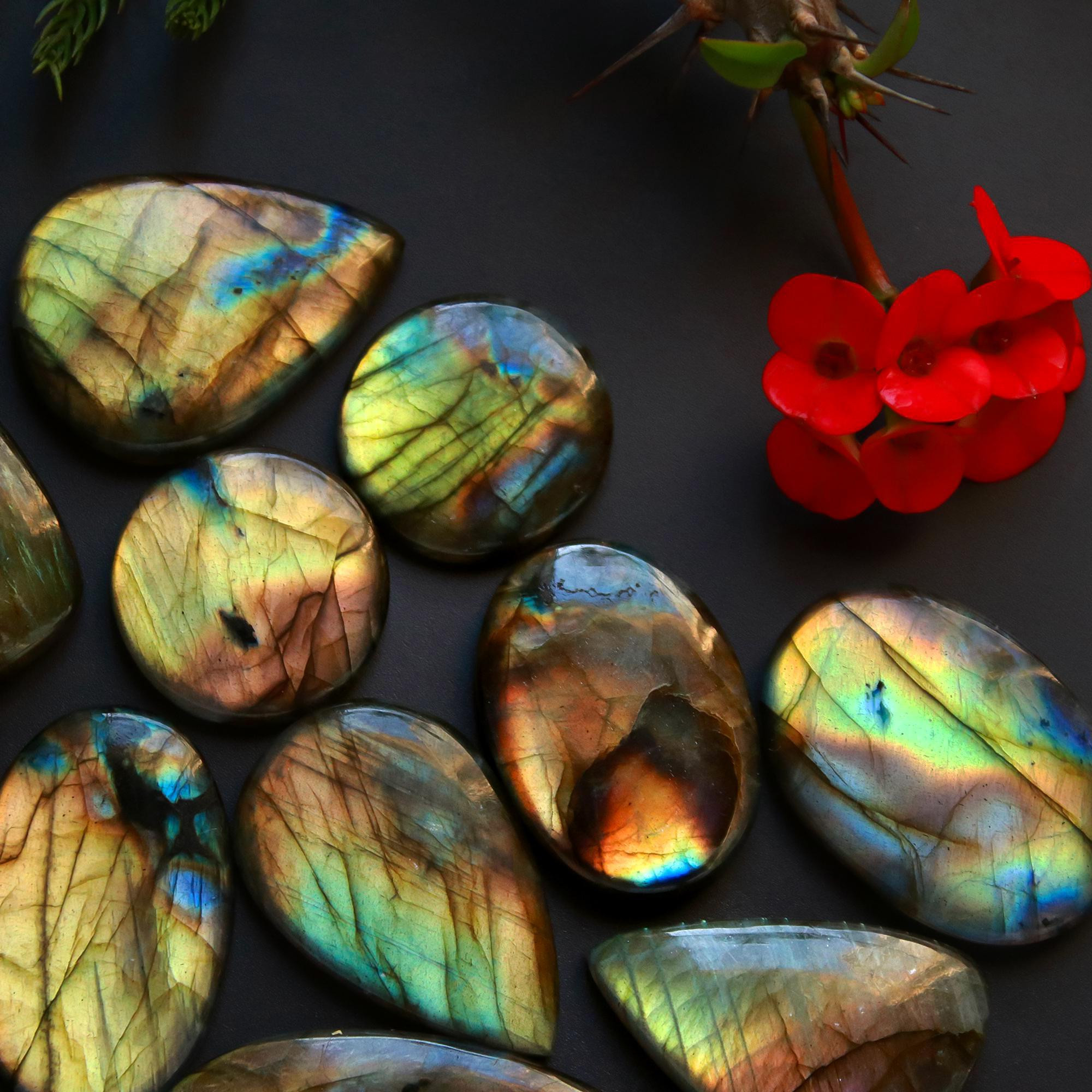 13 Pcs 373 Cts Natural Blue Labradorite Gemstone Cabochon Semi Precious Wholesale Lot Handmade Jewelry Making Supplies Pendant For Her 37x25 26x19mm13905