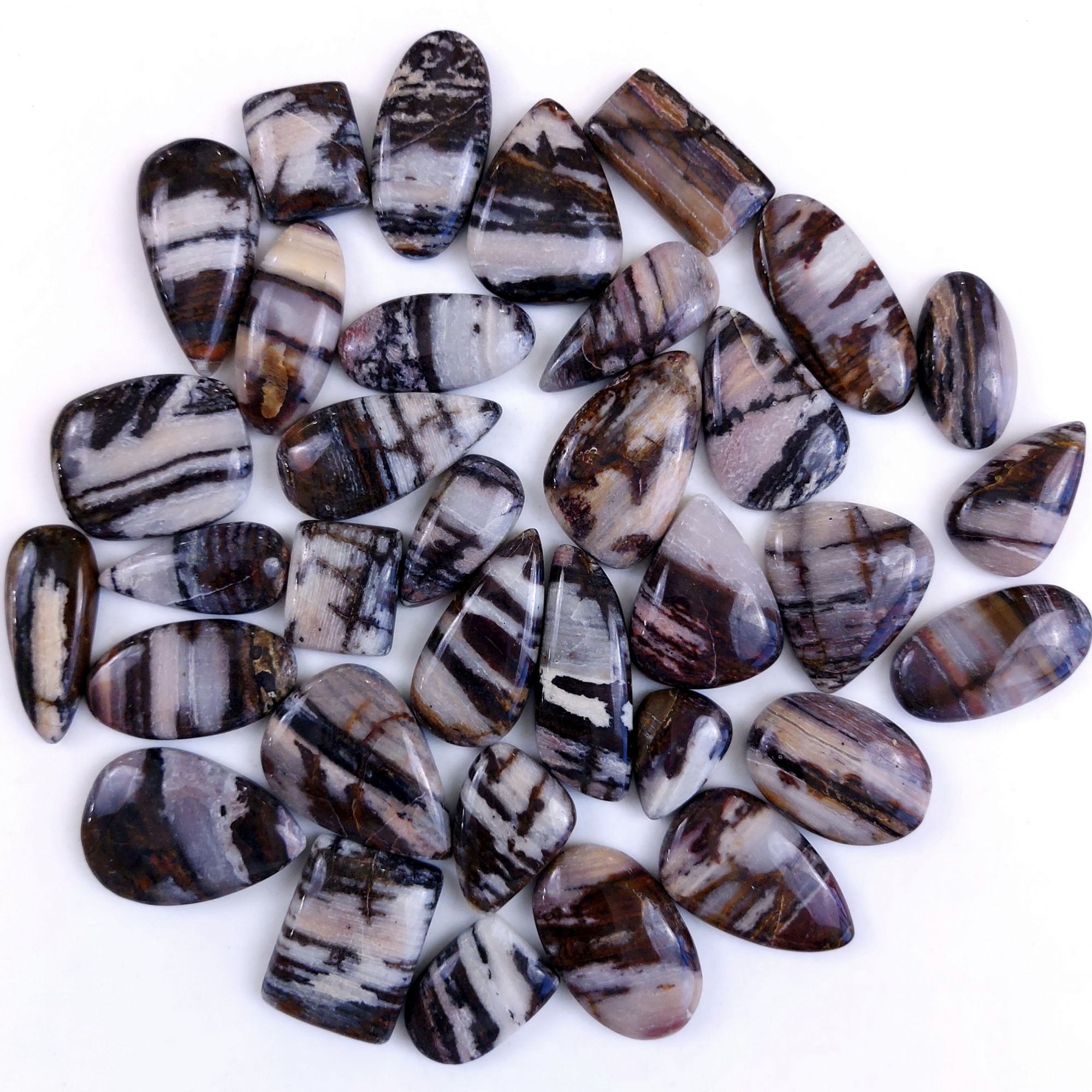33Pcs 777Cts Natural Brown Banded Jasper Loose Cabochon Gemstone Lot  for Jewelry Making 32x20 18x14mm1391