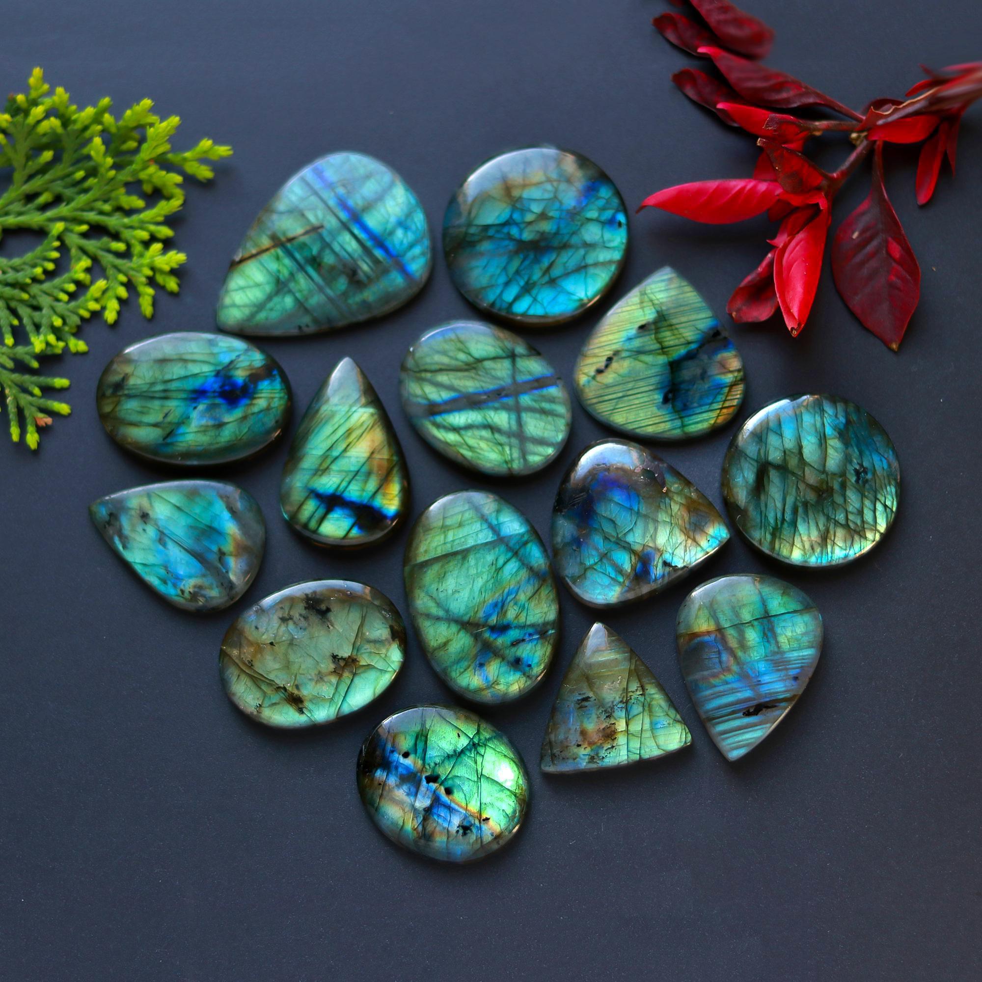 14 Pcs 396 Cts Natural Blue Labradorite Gemstone Cabochon Semi Precious Wholesale Lot Handmade Jewelry Making Supplies Pendant For Her 39x26 21x21mm13912