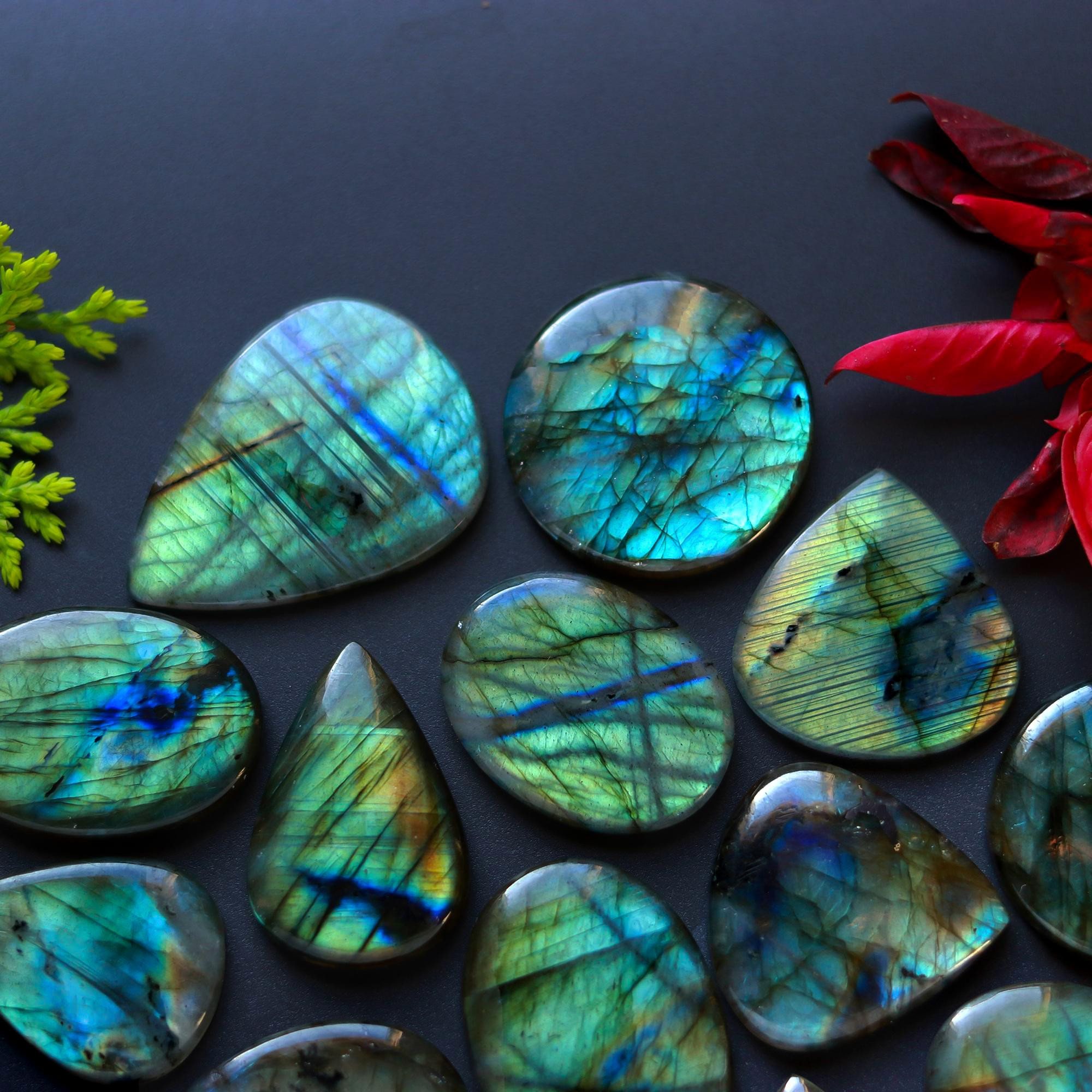 14 Pcs 396 Cts Natural Blue Labradorite Gemstone Cabochon Semi Precious Wholesale Lot Handmade Jewelry Making Supplies Pendant For Her 39x26 21x21mm13912