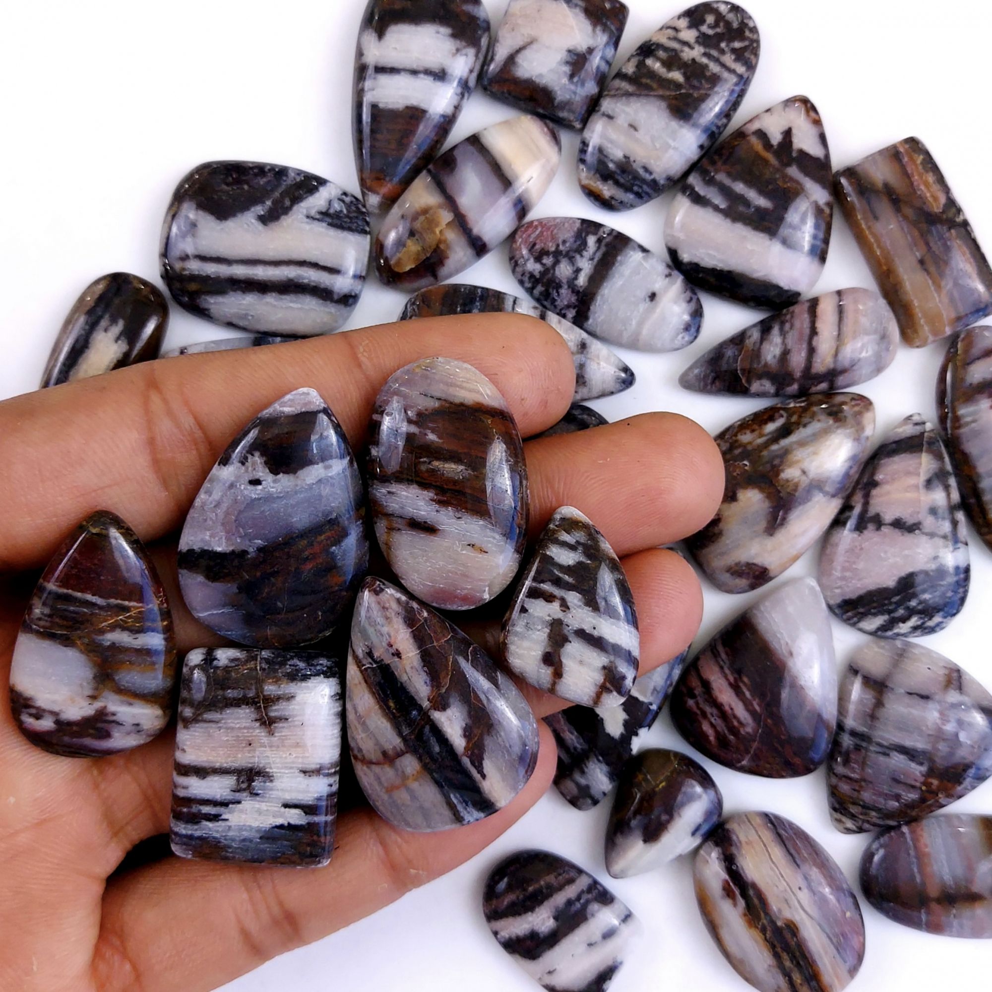 33Pcs 777Cts Natural Brown Banded Jasper Loose Cabochon Gemstone Lot  for Jewelry Making 32x20 18x14mm1391