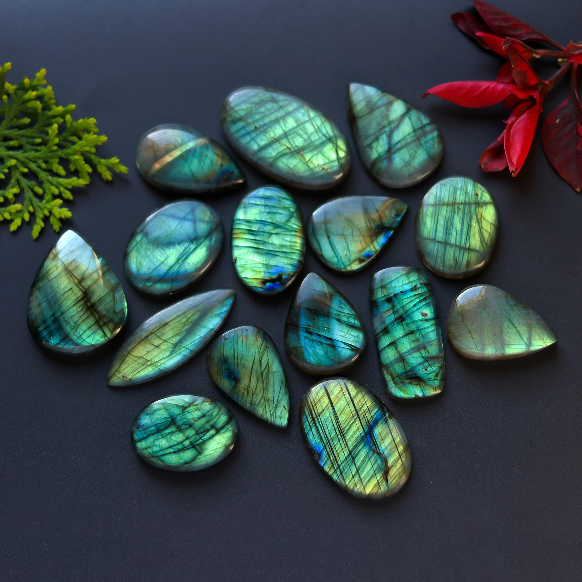15 Pcs 390 Cts Natural Blue Labradorite Gemstone Cabochon Semi Precious Wholesale Lot Handmade Jewelry Making Supplies Pendant For Her 30x20 25x30mm13913