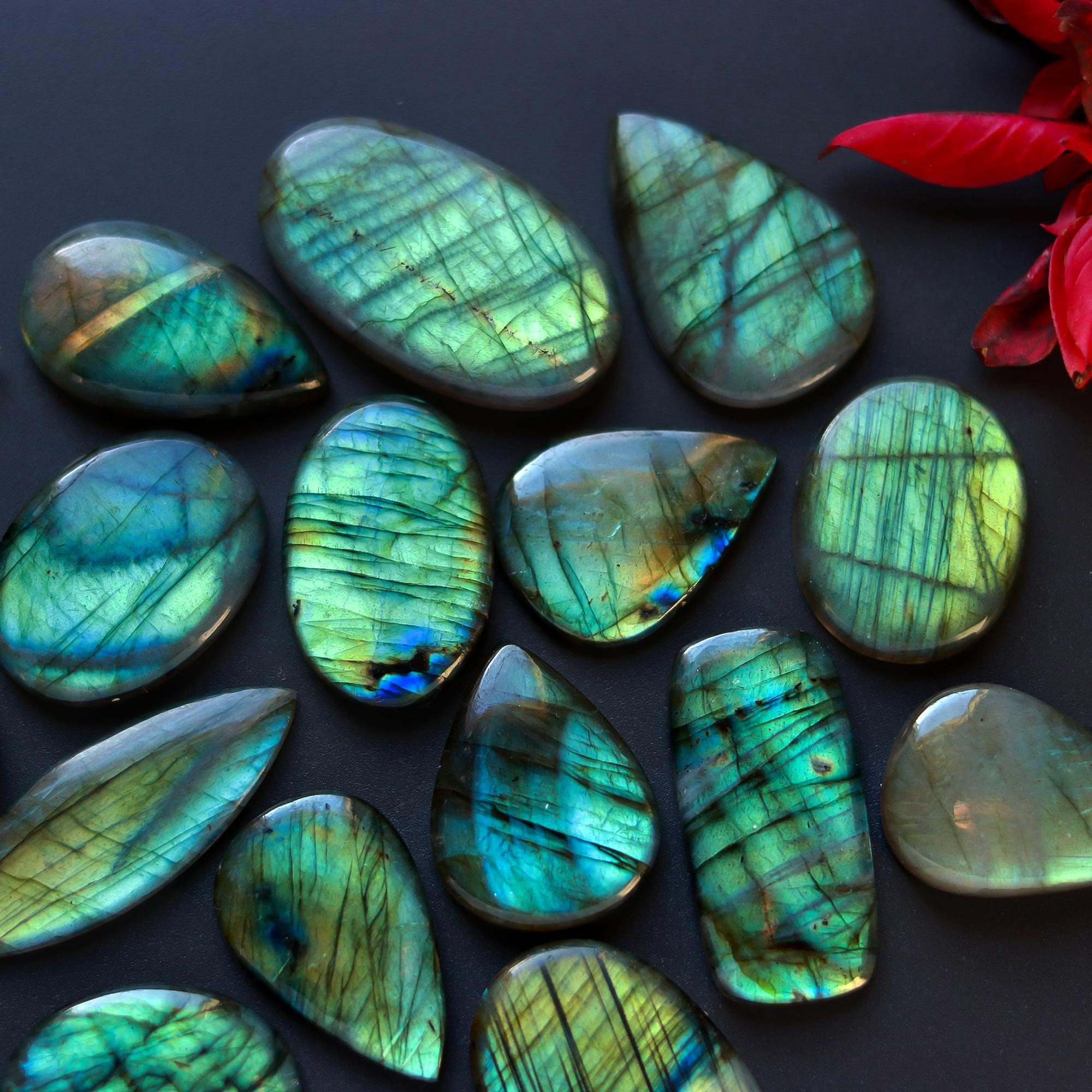 15 Pcs 390 Cts Natural Blue Labradorite Gemstone Cabochon Semi Precious Wholesale Lot Handmade Jewelry Making Supplies Pendant For Her 30x20 25x30mm13913