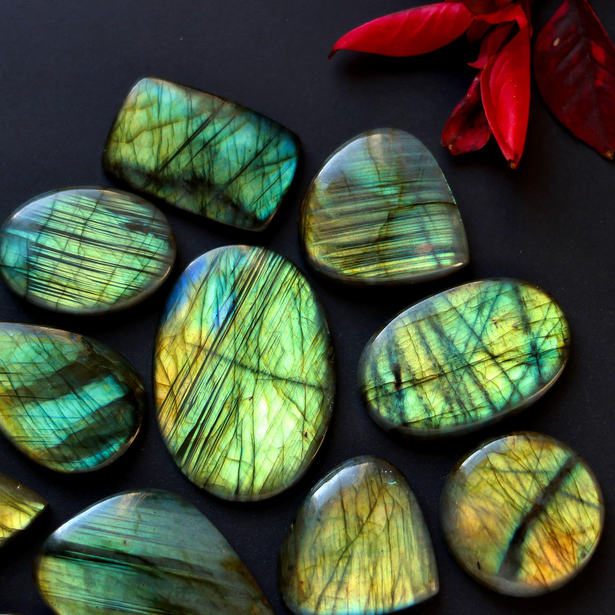 13 Pcs 336 Cts Natural Blue Labradorite Gemstone Cabochon Semi Precious Wholesale Lot Handmade Jewelry Making Supplies Pendant For Her 40x21 23x20mm13914