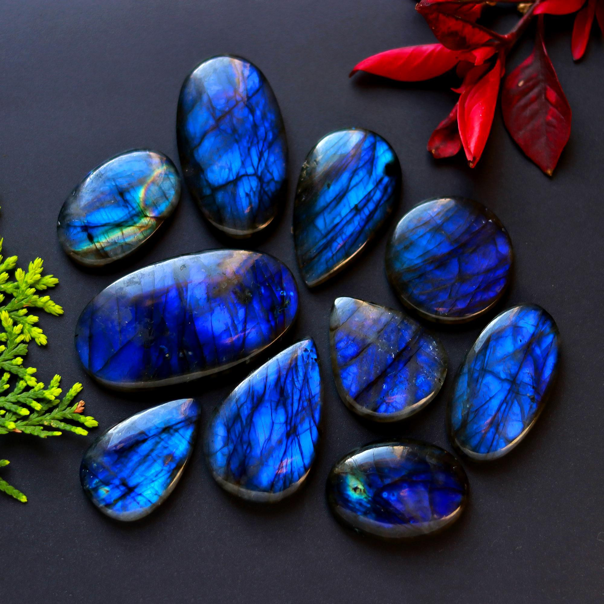 10 Pcs 295 Cts Natural Blue Labradorite Gemstone Cabochon Semi Precious Wholesale Lot Handmade Jewelry Making Supplies Pendant For Her 40x23 25x15mm13915