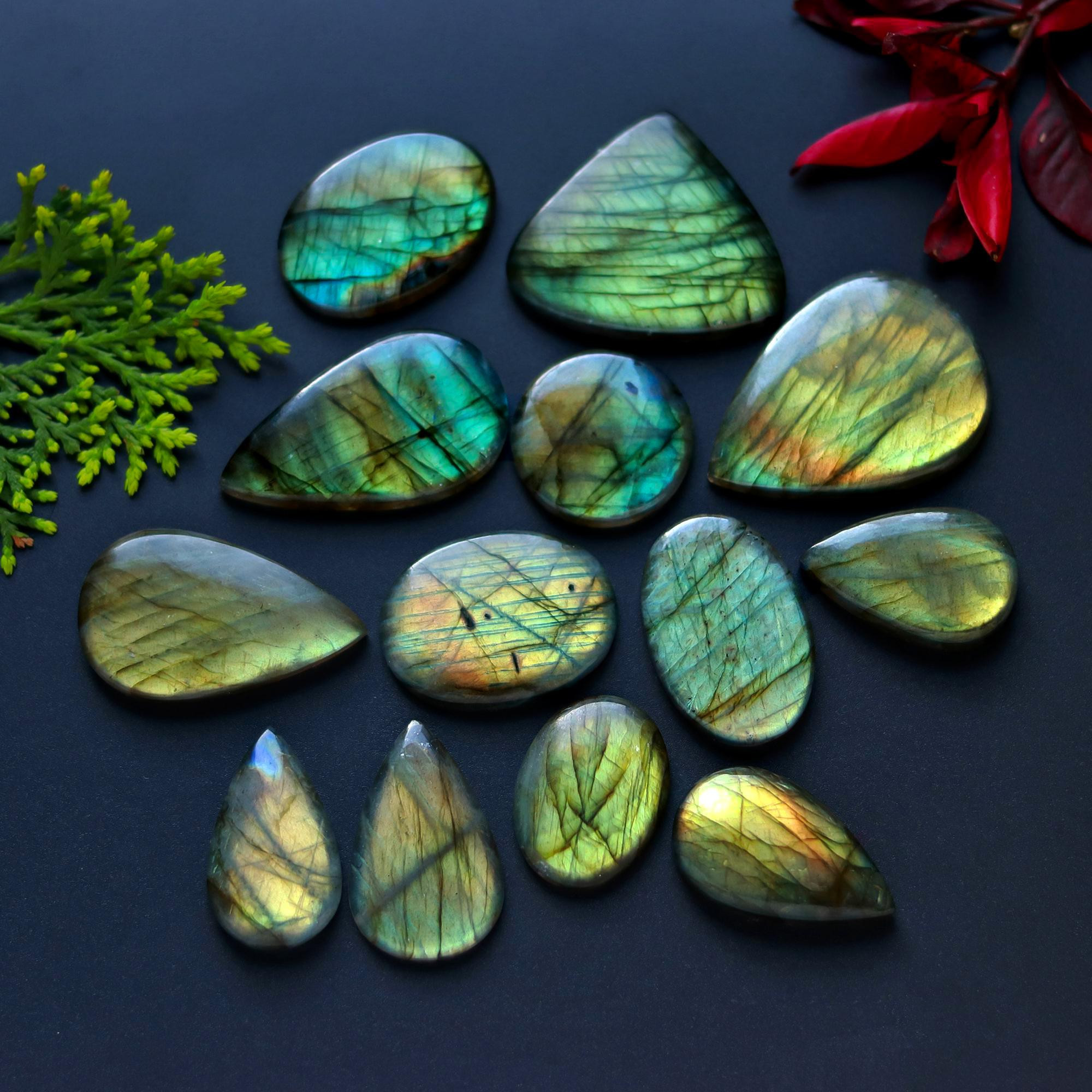 13 Pcs 366 Cts Natural Blue Labradorite Gemstone Cabochon Semi Precious Wholesale Lot Handmade Jewelry Making Supplies Pendant For Her 40x21 29x15mm13917
