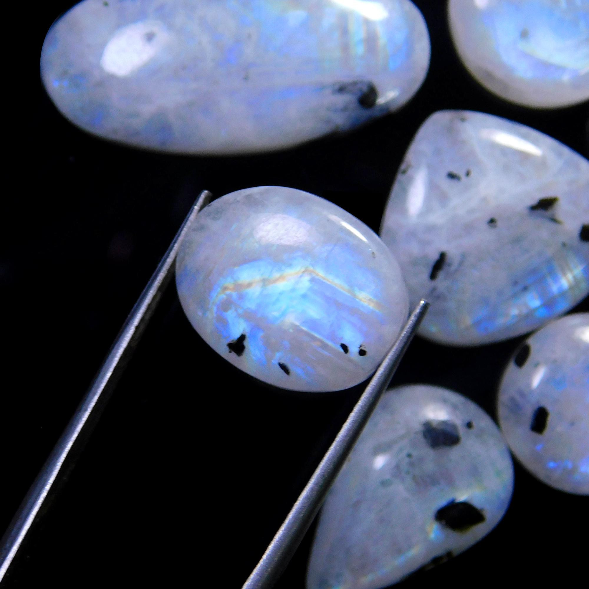 8 Pcs 152 Cts Natural Rainbow Moonstone Gemstone Cabochon Lot 14x14-31x14mm13919