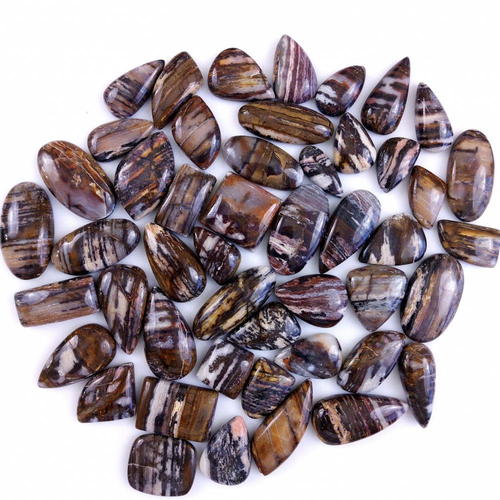 49Pcs 1000Cts Natural Brown Banded Jasper Loose Cabochon Gemstone Lot  for Jewelry Making 32x14 20x12mm#1392