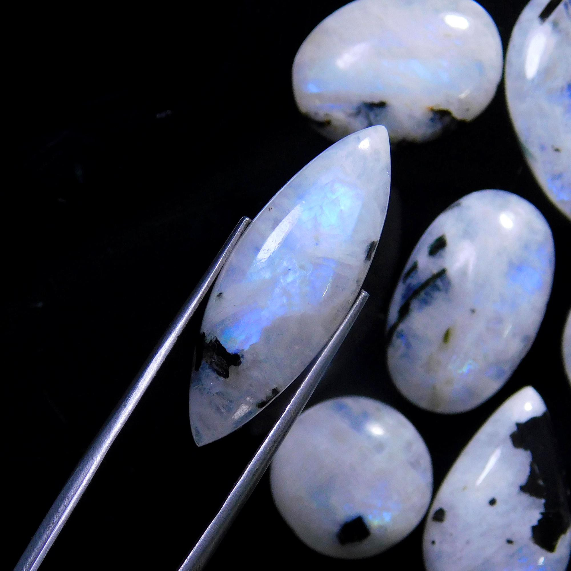 13 Pcs 233 Cts Natural Rainbow Moonstone Gemstone Cabochon Lot 14x14-29x25mm13920