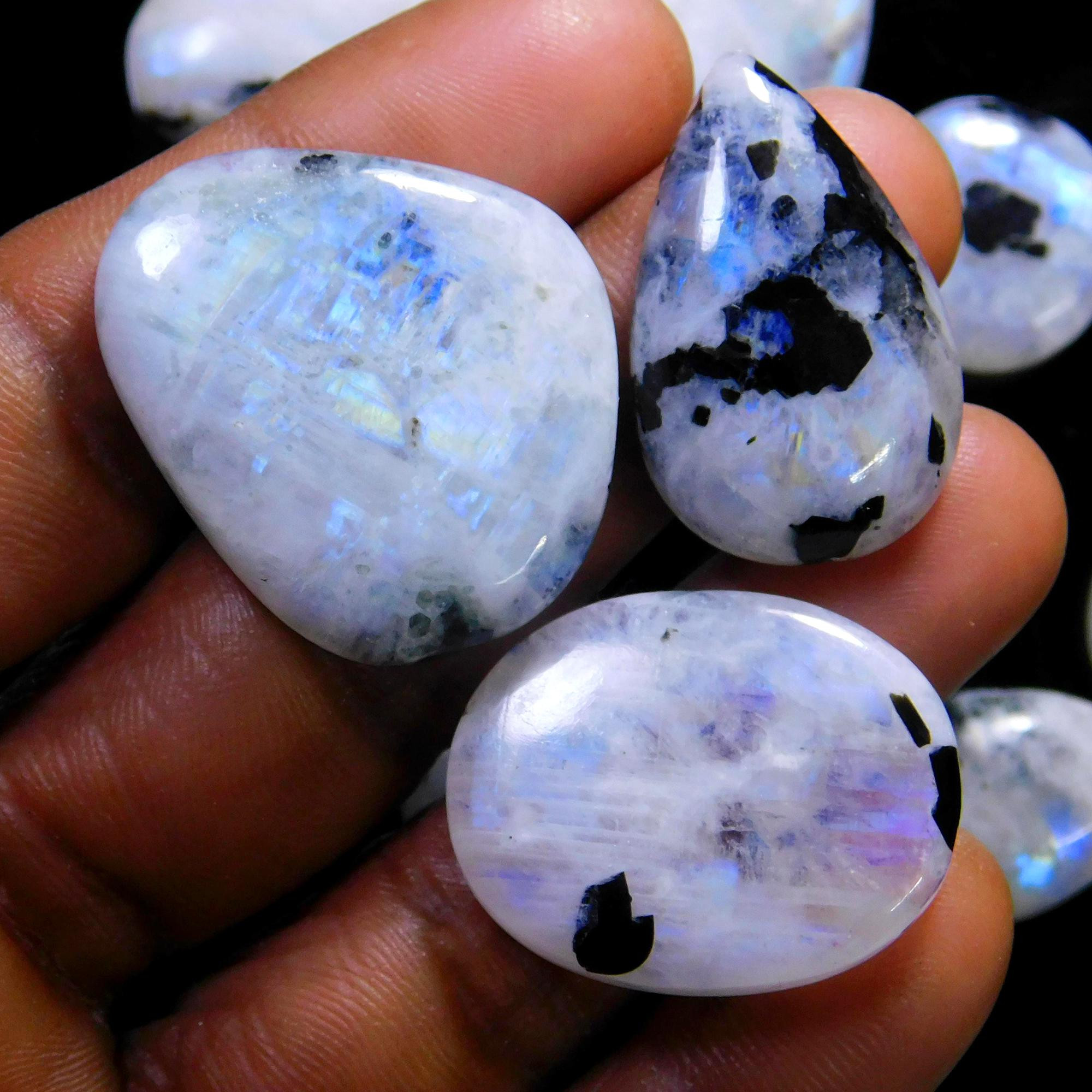 13 Pcs 233 Cts Natural Rainbow Moonstone Gemstone Cabochon Lot 14x14-29x25mmR-13920