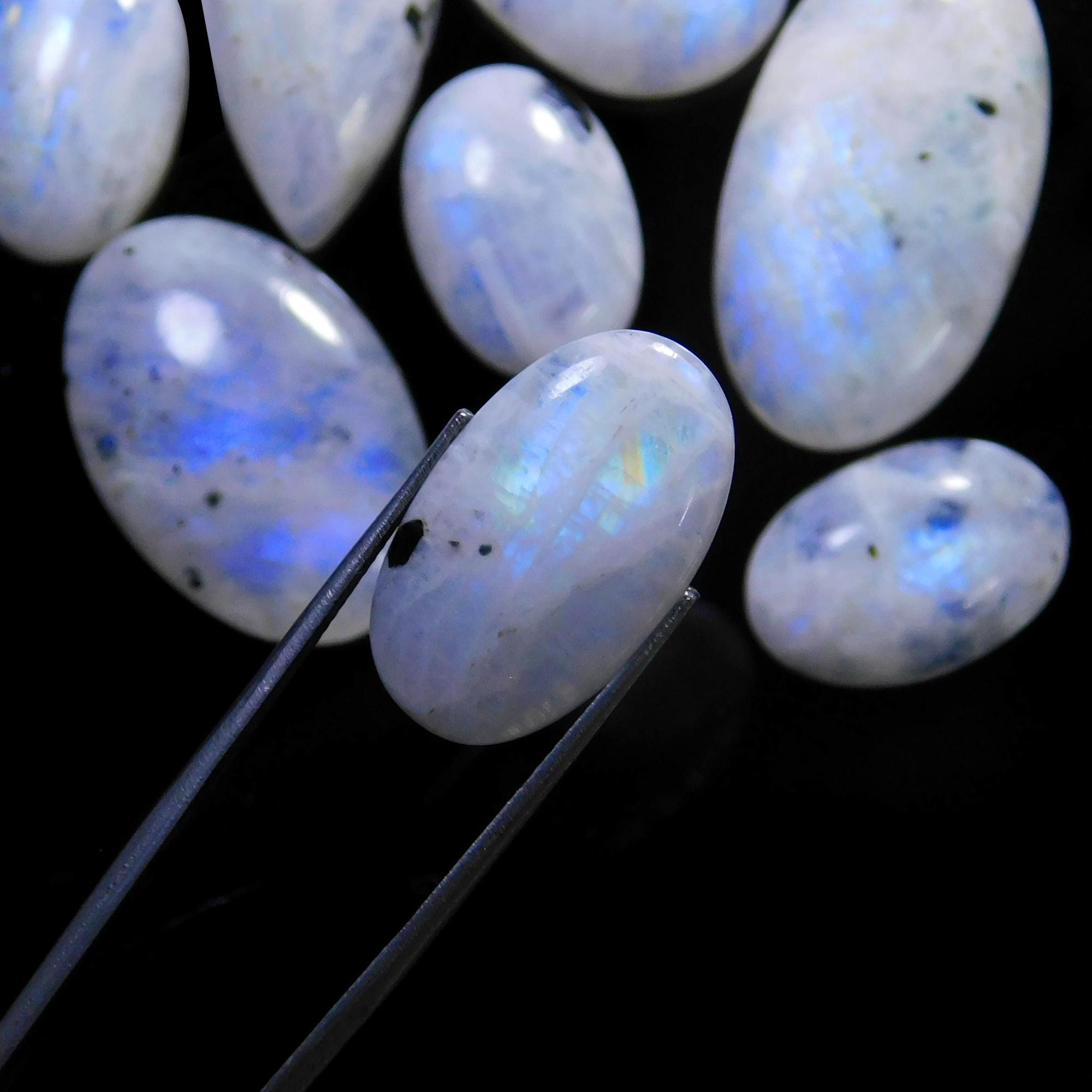 12 Pcs 267 Cts Natural Rainbow Moonstone Gemstone Cabochon Lot 18x13-34x18mm13921