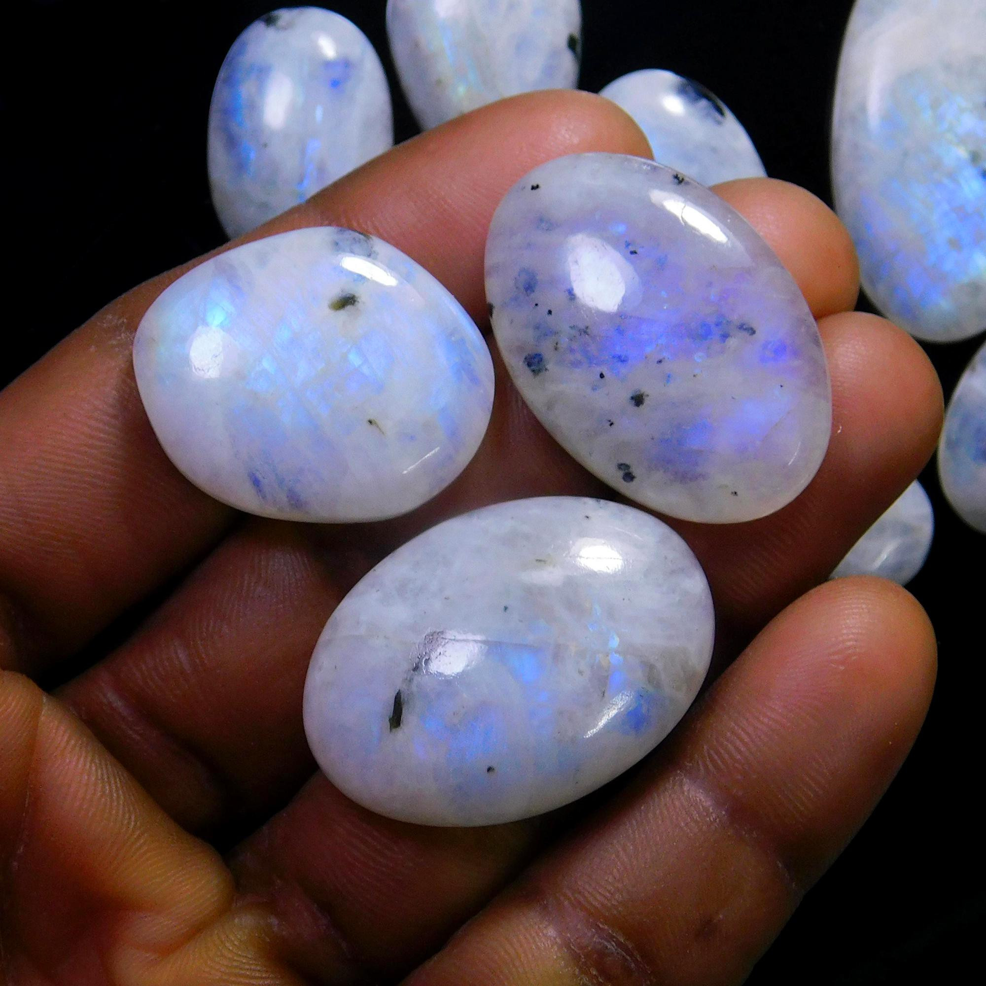 12 Pcs 267 Cts Natural Rainbow Moonstone Gemstone Cabochon Lot 18x13-34x18mm13921