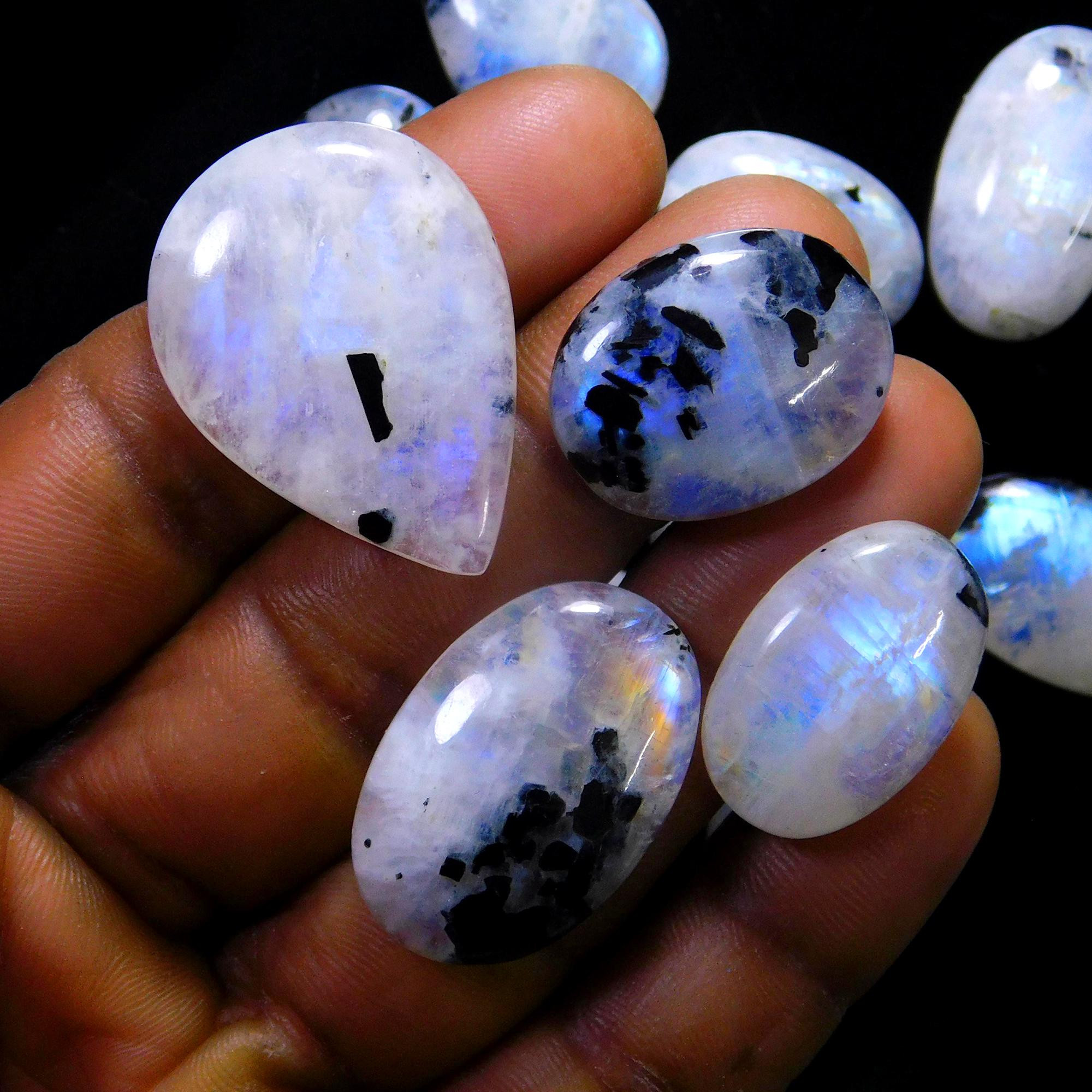 17 Pcs 286 Cts Natural Rainbow Moonstone Gemstone Cabochon Lot 14x14-30x22mm13922