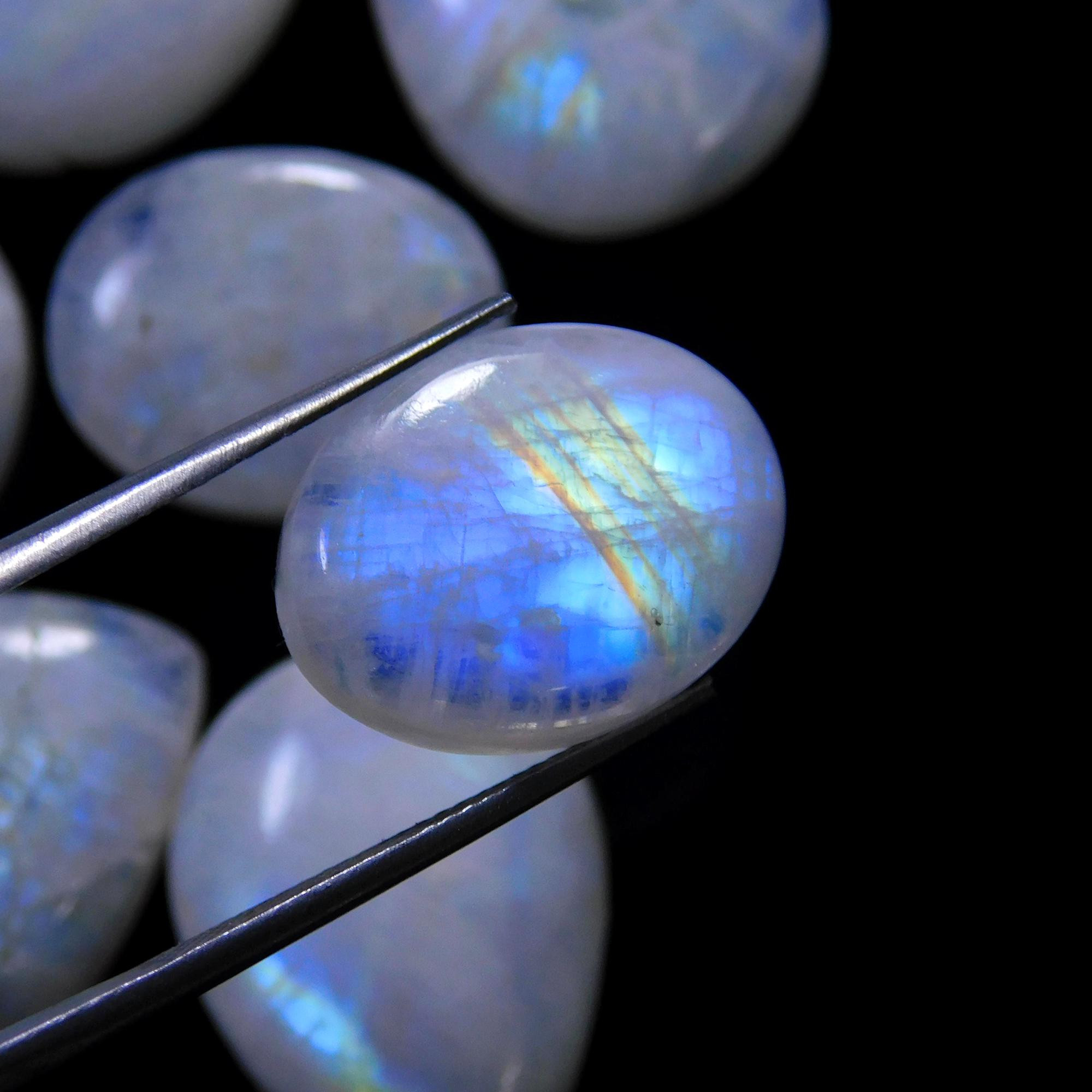 10 Pcs 187 Cts Natural Rainbow Moonstone Gemstone Cabochon Lot 15x15-22x22mm13924