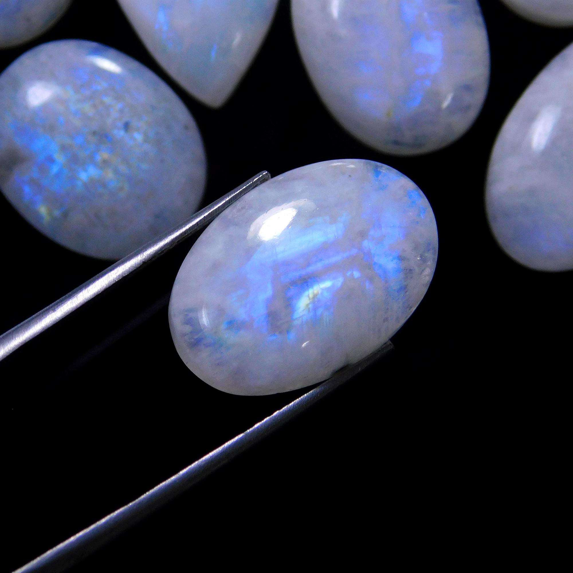 14 Pcs 225 Cts Natural Rainbow Moonstone Gemstone Cabochon Lot 13x13-29x19mmR-13928