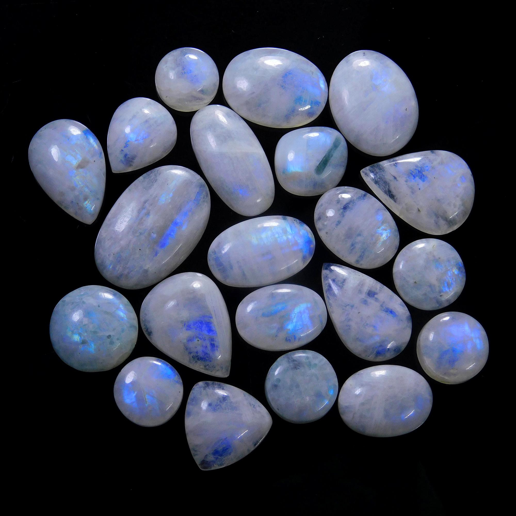 21 Pcs 345 Cts Natural Rainbow Moonstone Gemstone Cabochon Lot 13x13-29x18mm13929