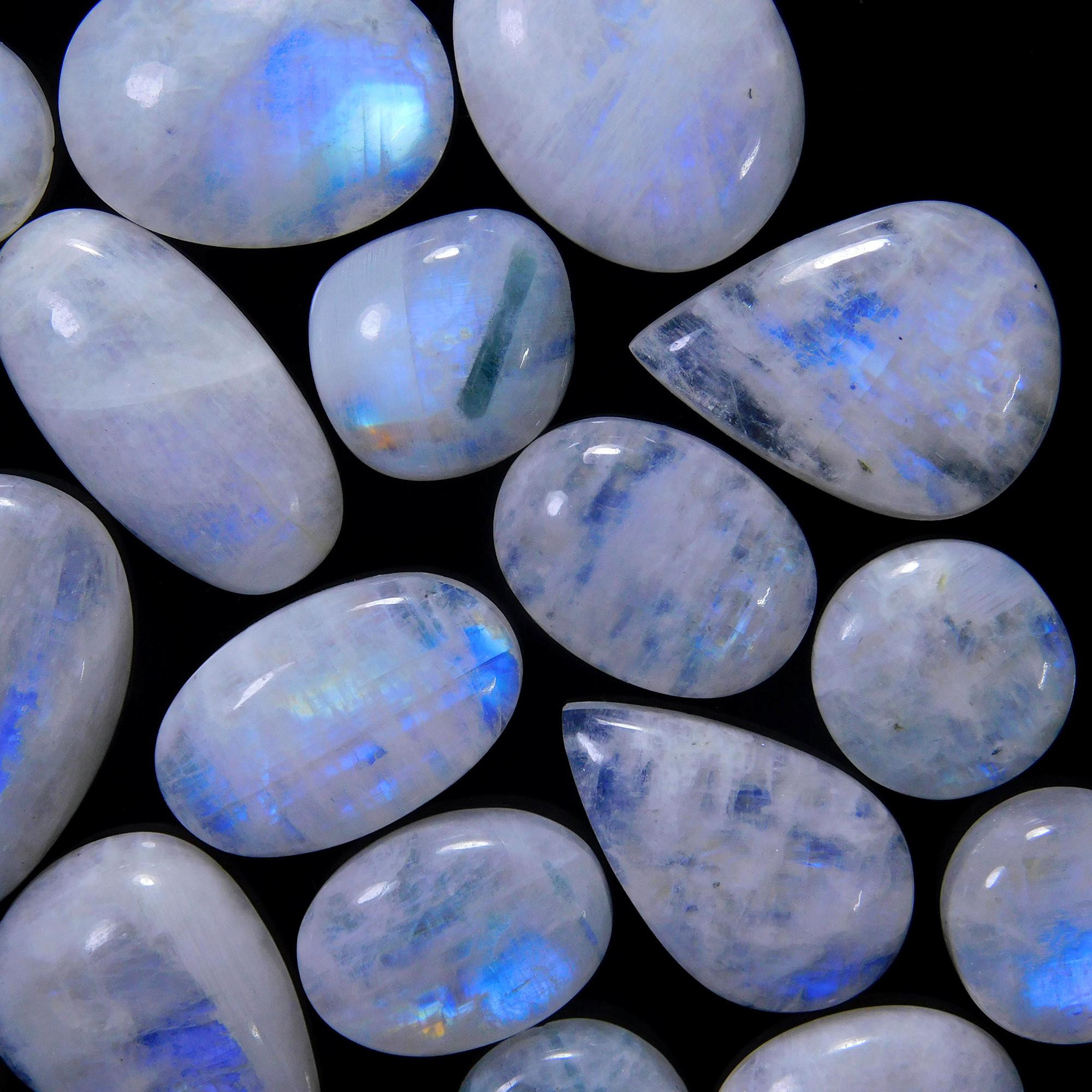 21 Pcs 345 Cts Natural Rainbow Moonstone Gemstone Cabochon Lot 13x13-29x18mm13929