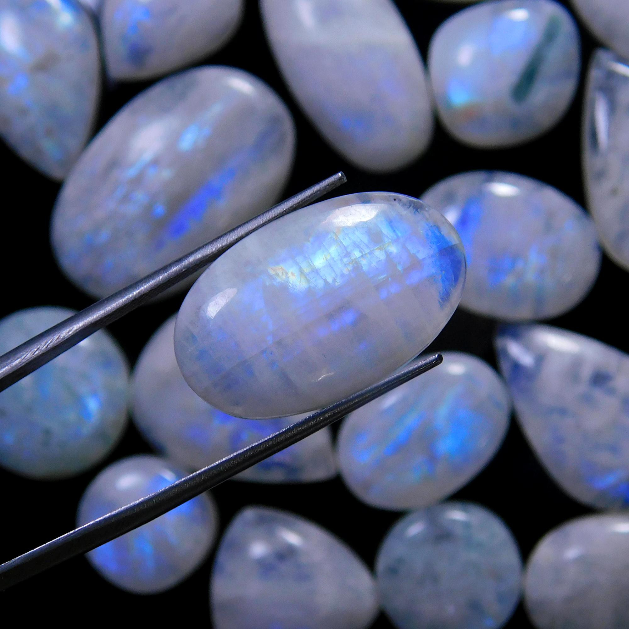 21 Pcs 345 Cts Natural Rainbow Moonstone Gemstone Cabochon Lot 13x13-29x18mm13929