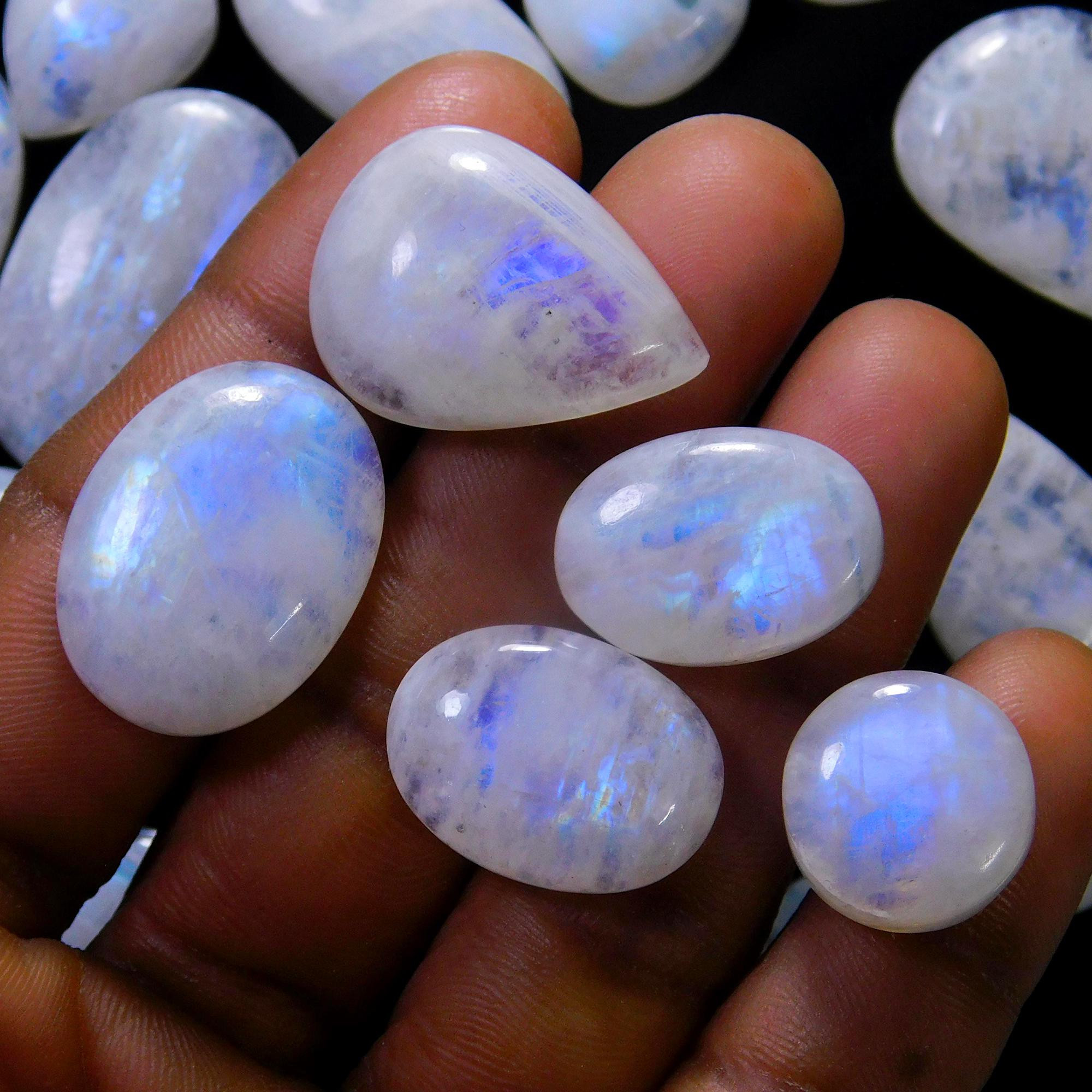 21 Pcs 345 Cts Natural Rainbow Moonstone Gemstone Cabochon Lot 13x13-29x18mm13929