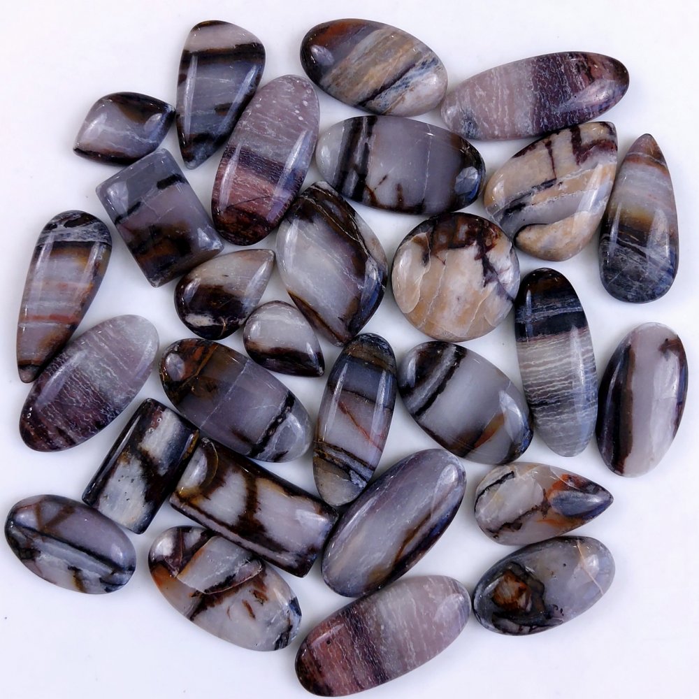 28Pcs 659Cts Natural Brown Banded Jasper Loose Cabochon Gemstone Lot  for Jewelry Making 34x15 18x12mm#1393
