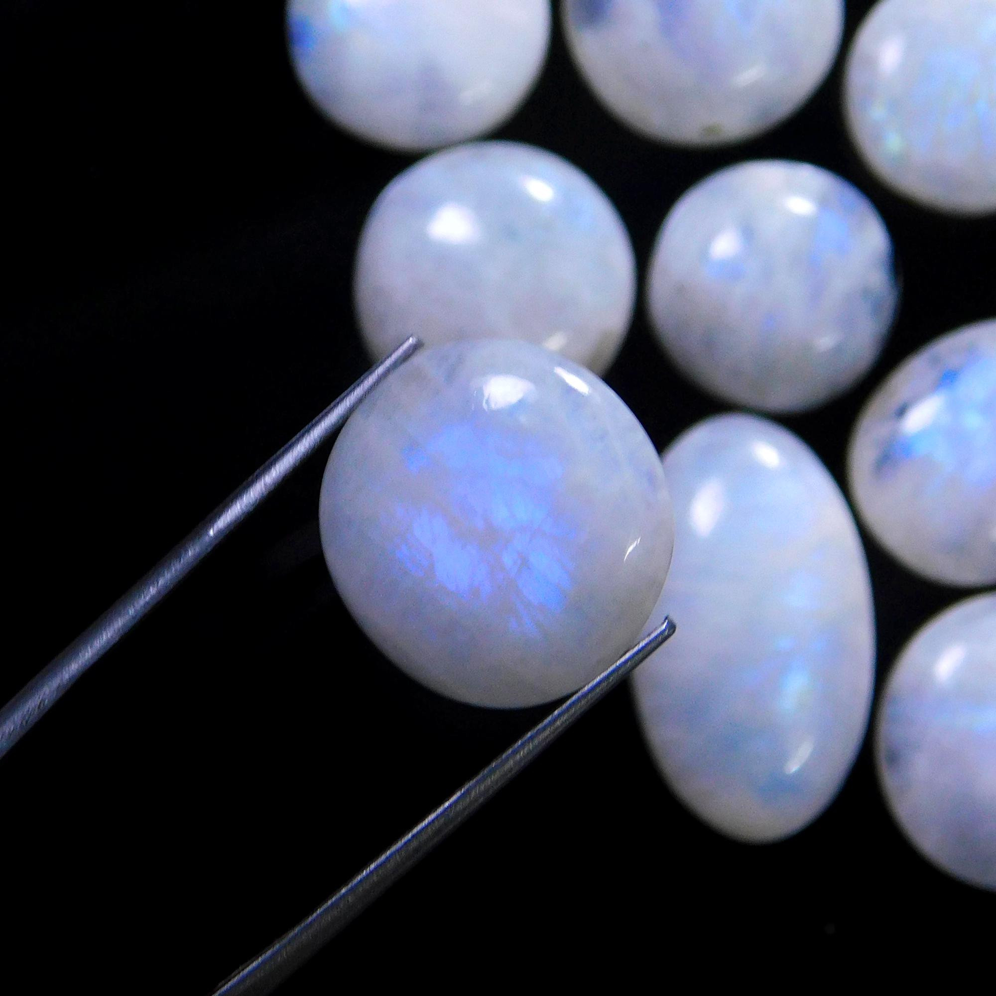 15 Pcs 227 Cts Natural Rainbow Moonstone Gemstone Cabochon Lot 13x13-27x20mm13932