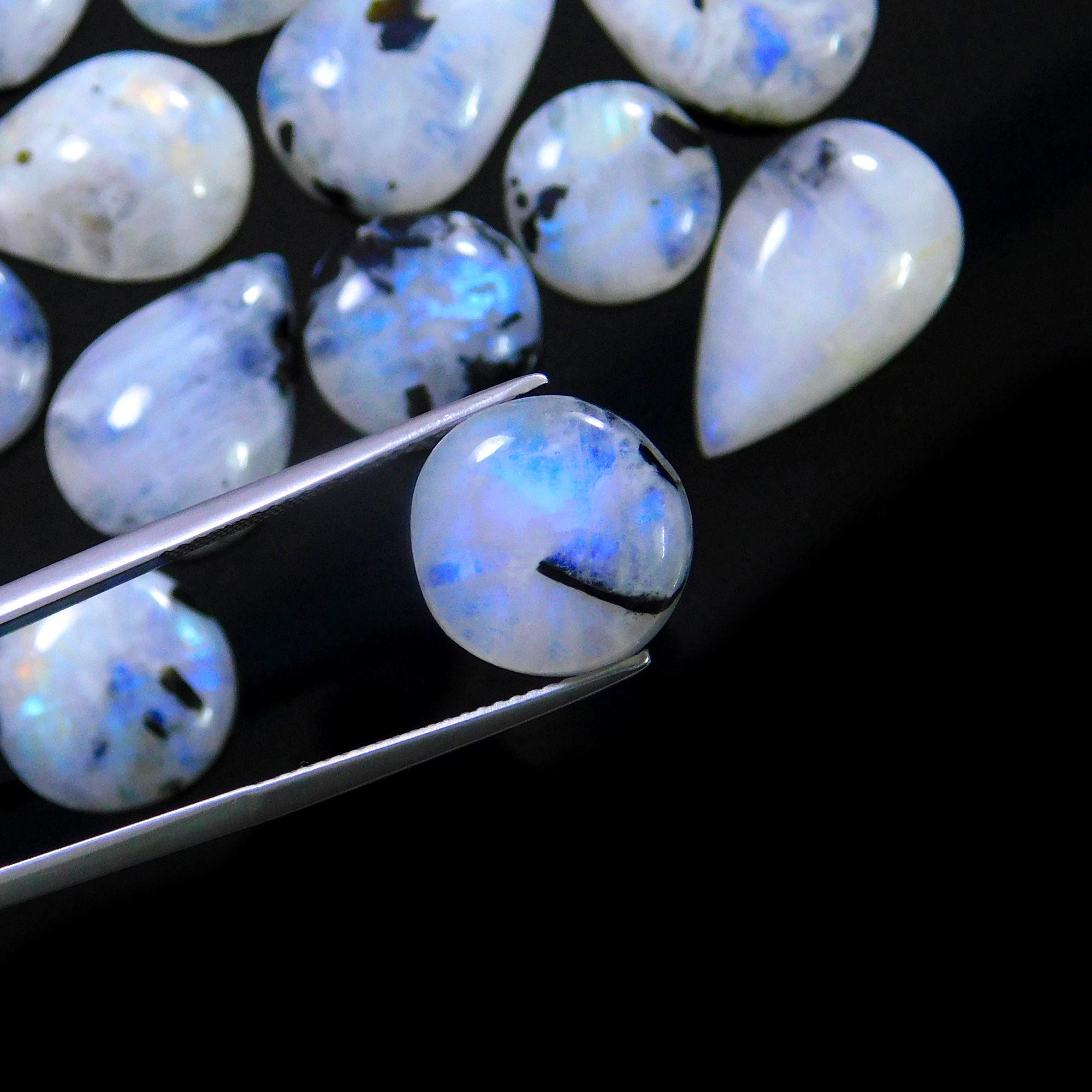 20 Pcs 193 Cts Natural Rainbow Moonstone Gemstone Cabochon Lot 11x11-21x13mm13936