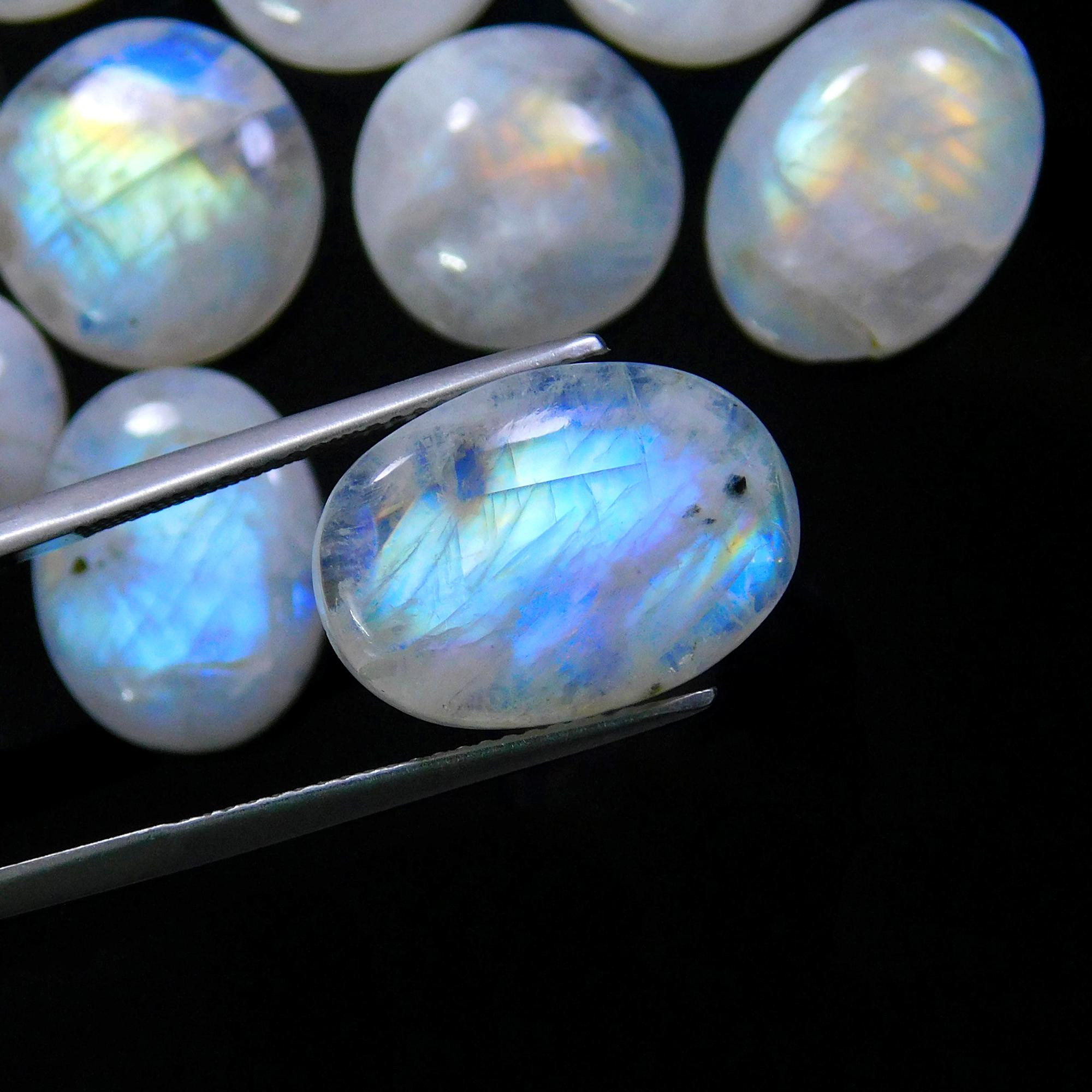 13 Pcs 103 Cts Natural Rainbow Moonstone Gemstone Cabochon Lot 11x11-17x11mm13937