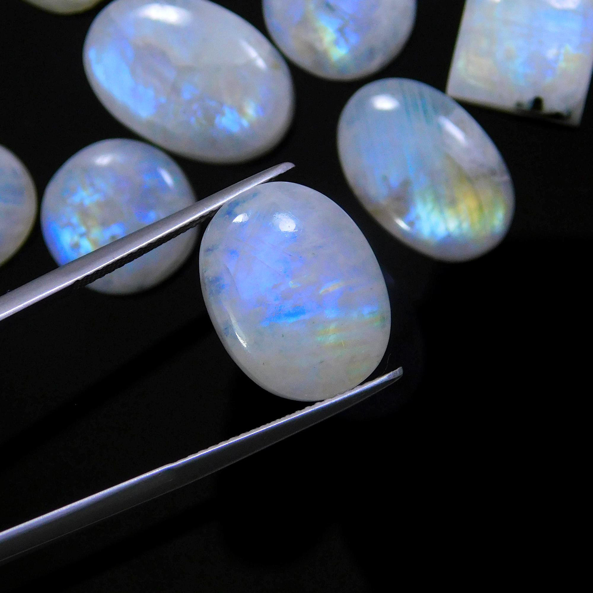 12 Pcs 142 Cts Natural Rainbow Moonstone Gemstone Cabochon Lot 12x12-23x12mmR-13938
