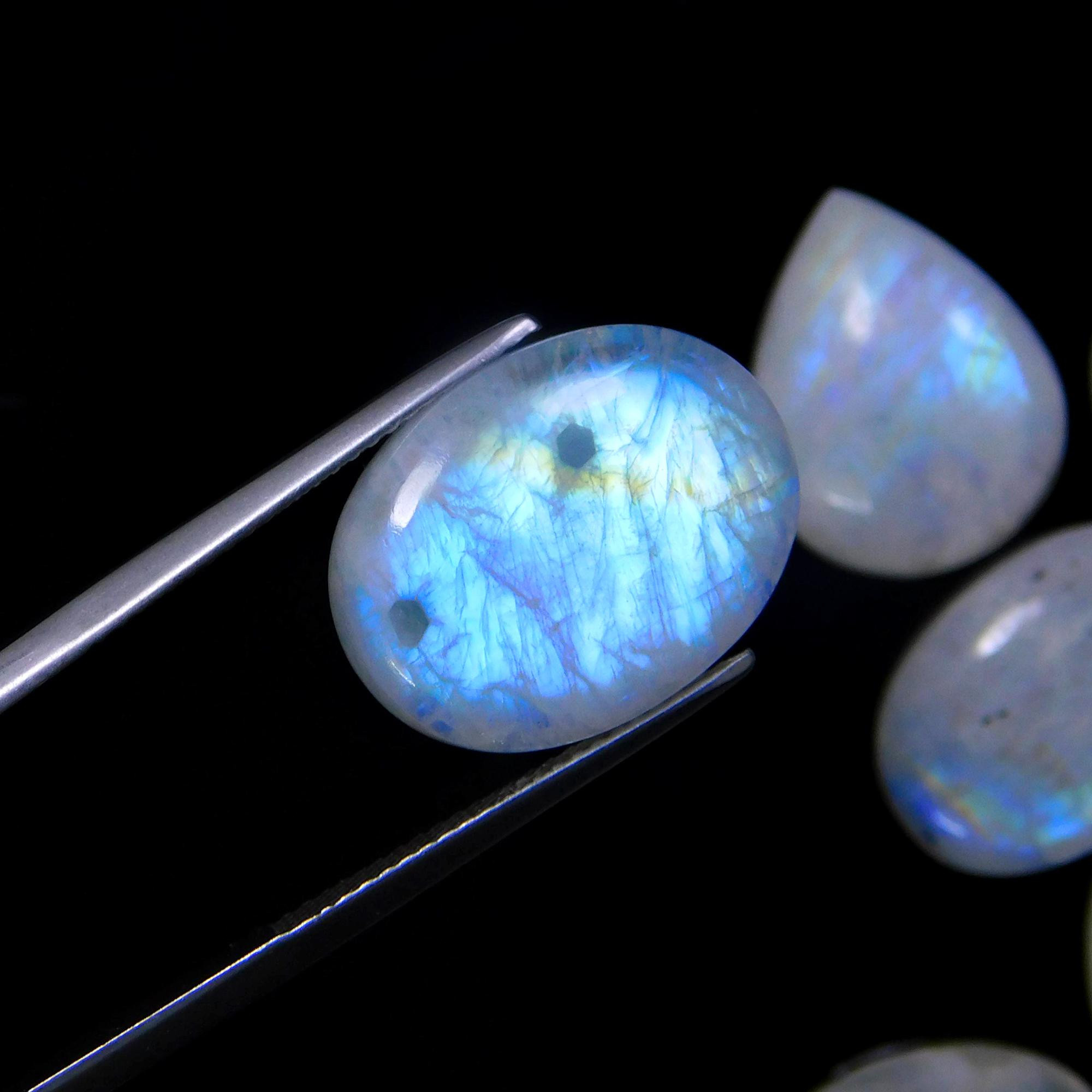 20 Pcs 186 Cts Natural Rainbow Moonstone Gemstone Cabochon Lot 11x11-18x12mm13939