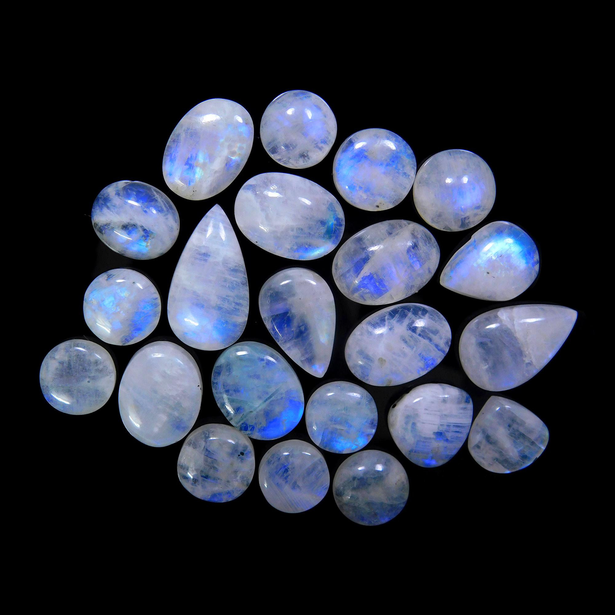 17 Pcs 205 Cts Natural Rainbow Moonstone Gemstone Cabochon Lot 11x11-23x12mm13941