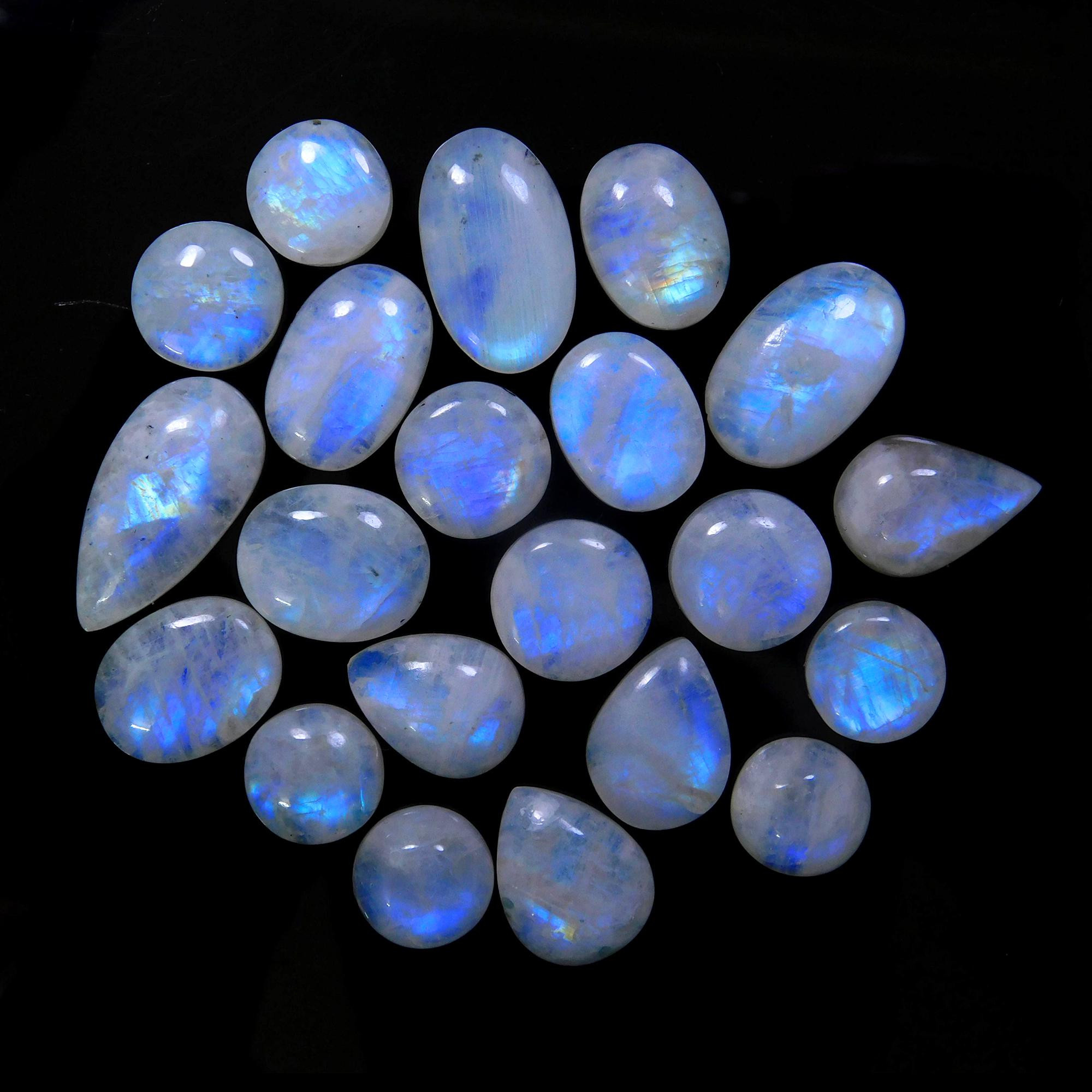 21 Pcs 192 Cts Natural Rainbow Moonstone Gemstone Cabochon Lot 11x11-19x12mm13942