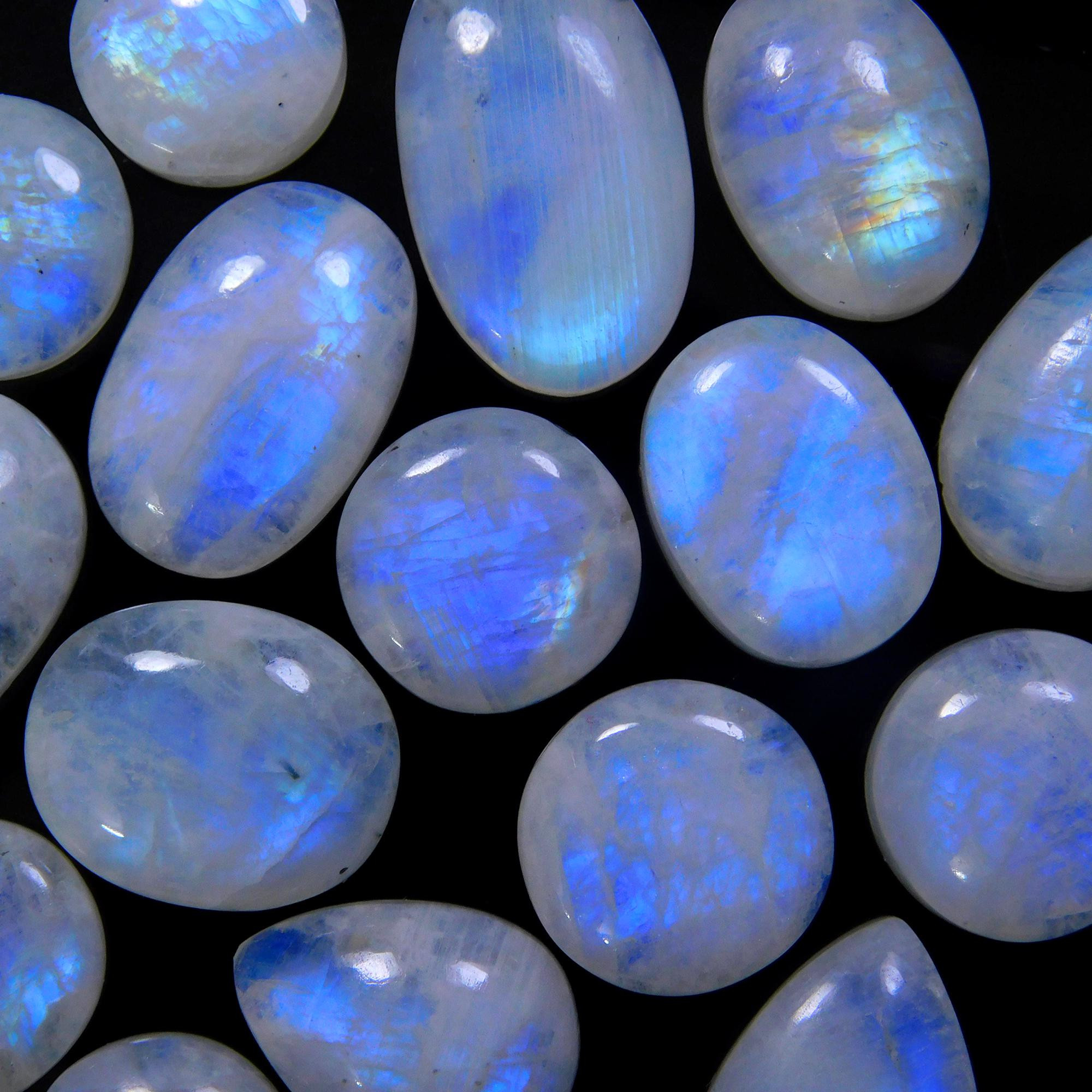 21 Pcs 192 Cts Natural Rainbow Moonstone Gemstone Cabochon Lot 11x11-19x12mm13942