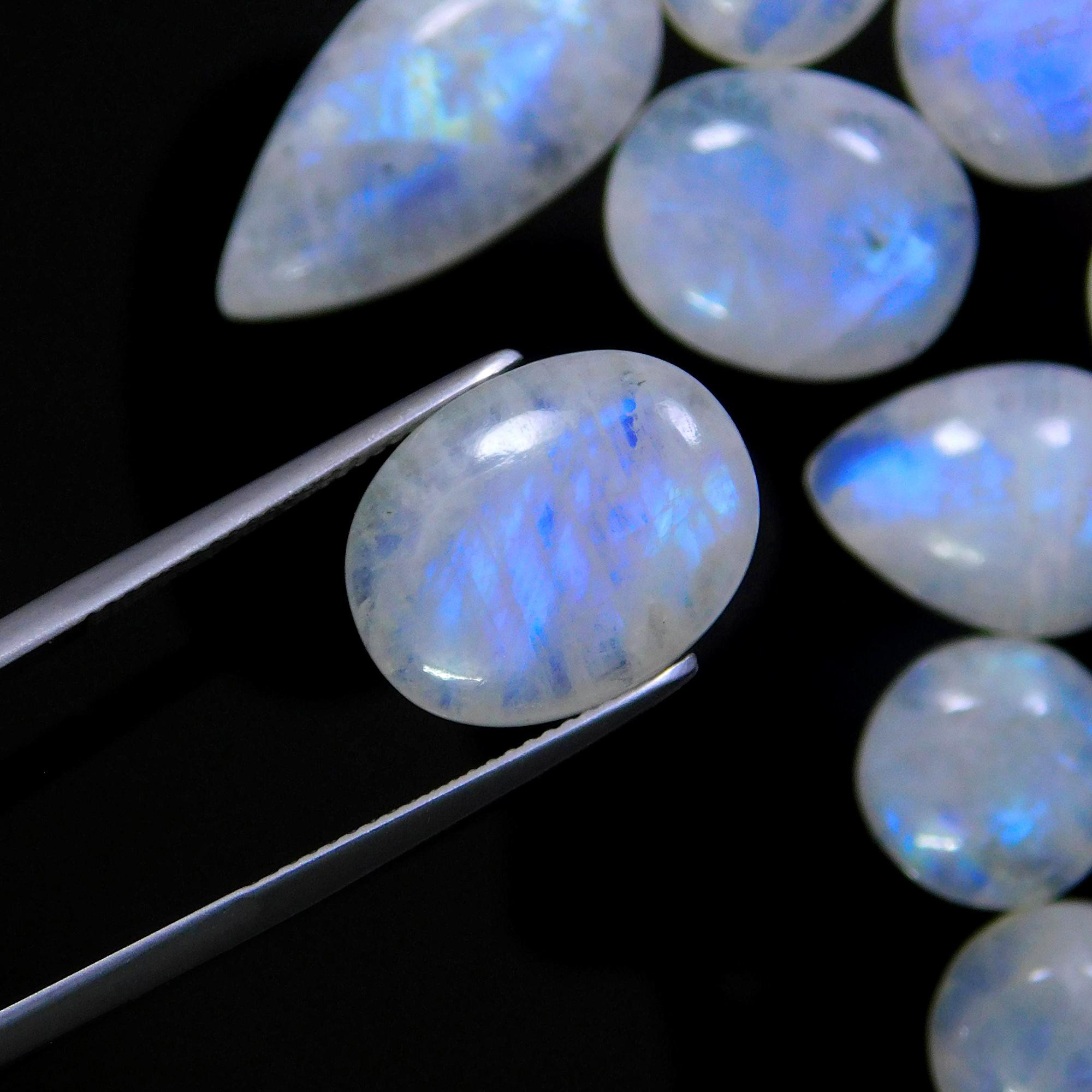 21 Pcs 192 Cts Natural Rainbow Moonstone Gemstone Cabochon Lot 11x11-19x12mm13942