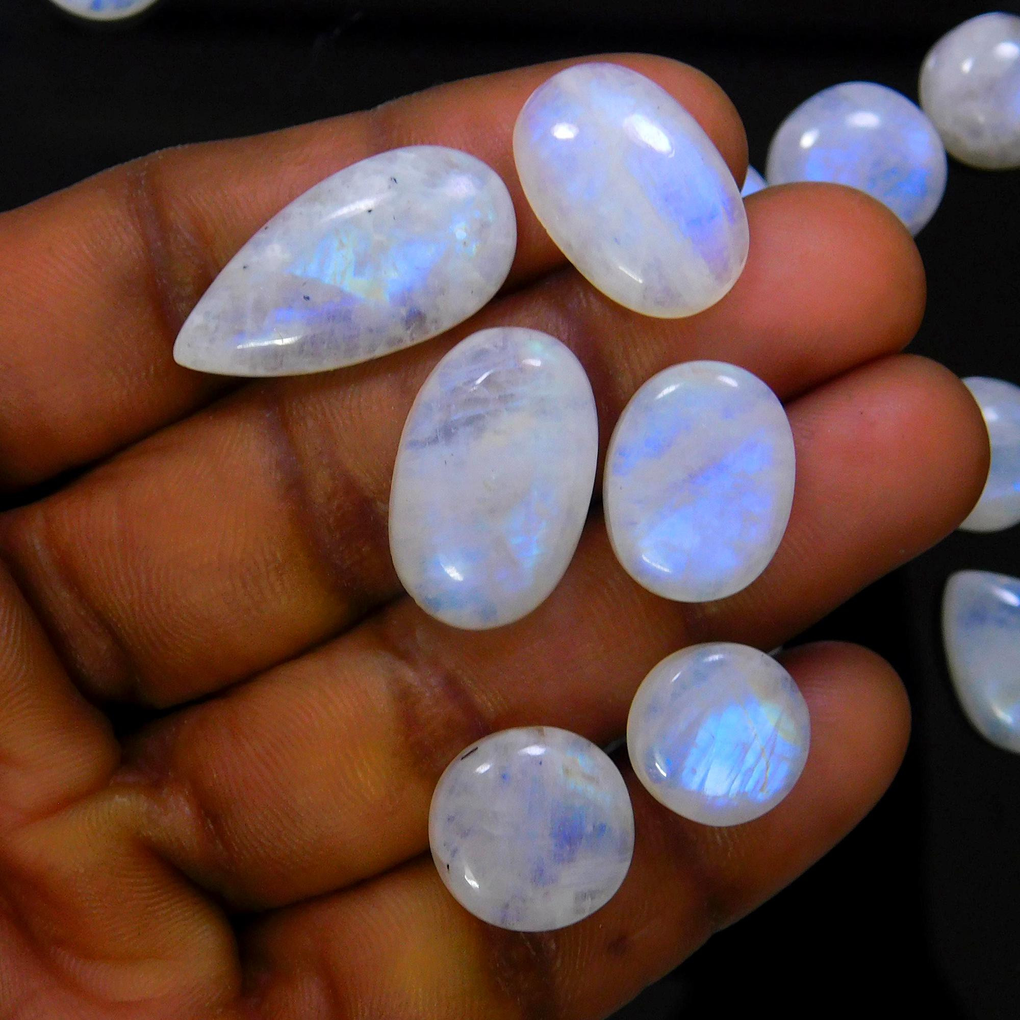 21 Pcs 192 Cts Natural Rainbow Moonstone Gemstone Cabochon Lot 11x11-19x12mm13942