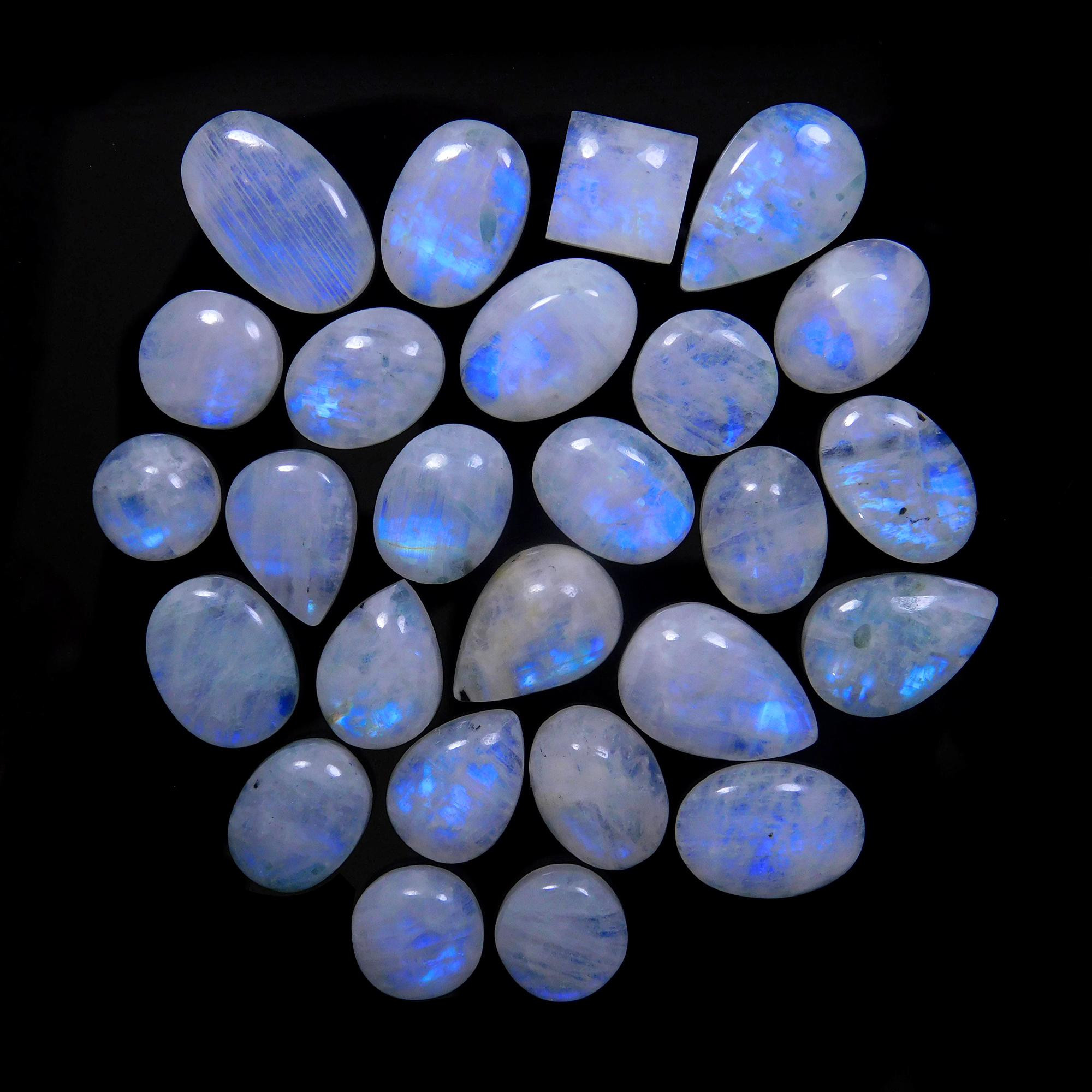26 Pcs 261 Cts Natural Rainbow Moonstone Gemstone Cabochon Lot 11x11-20x12mm13944