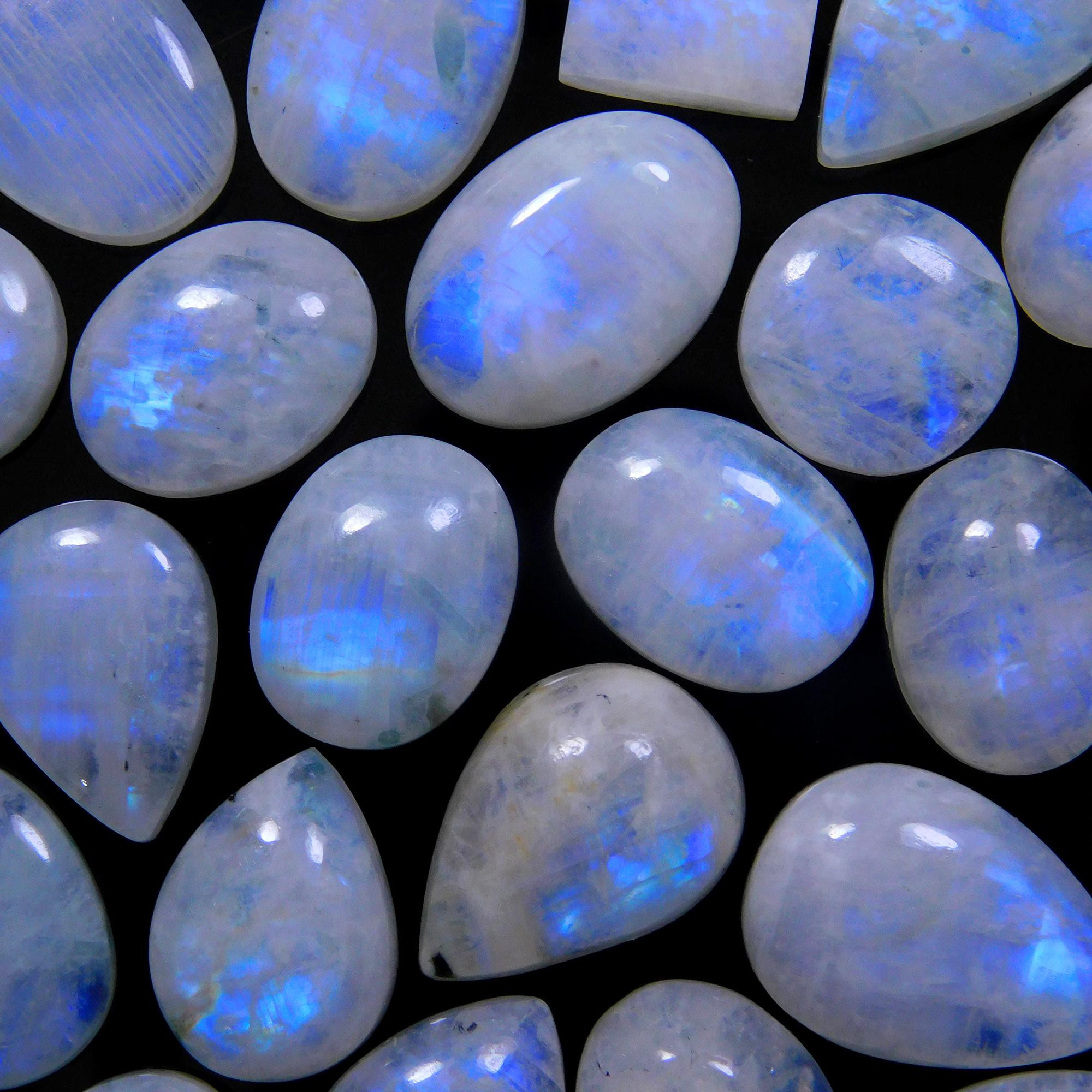 26 Pcs 261 Cts Natural Rainbow Moonstone Gemstone Cabochon Lot 11x11-20x12mm13944
