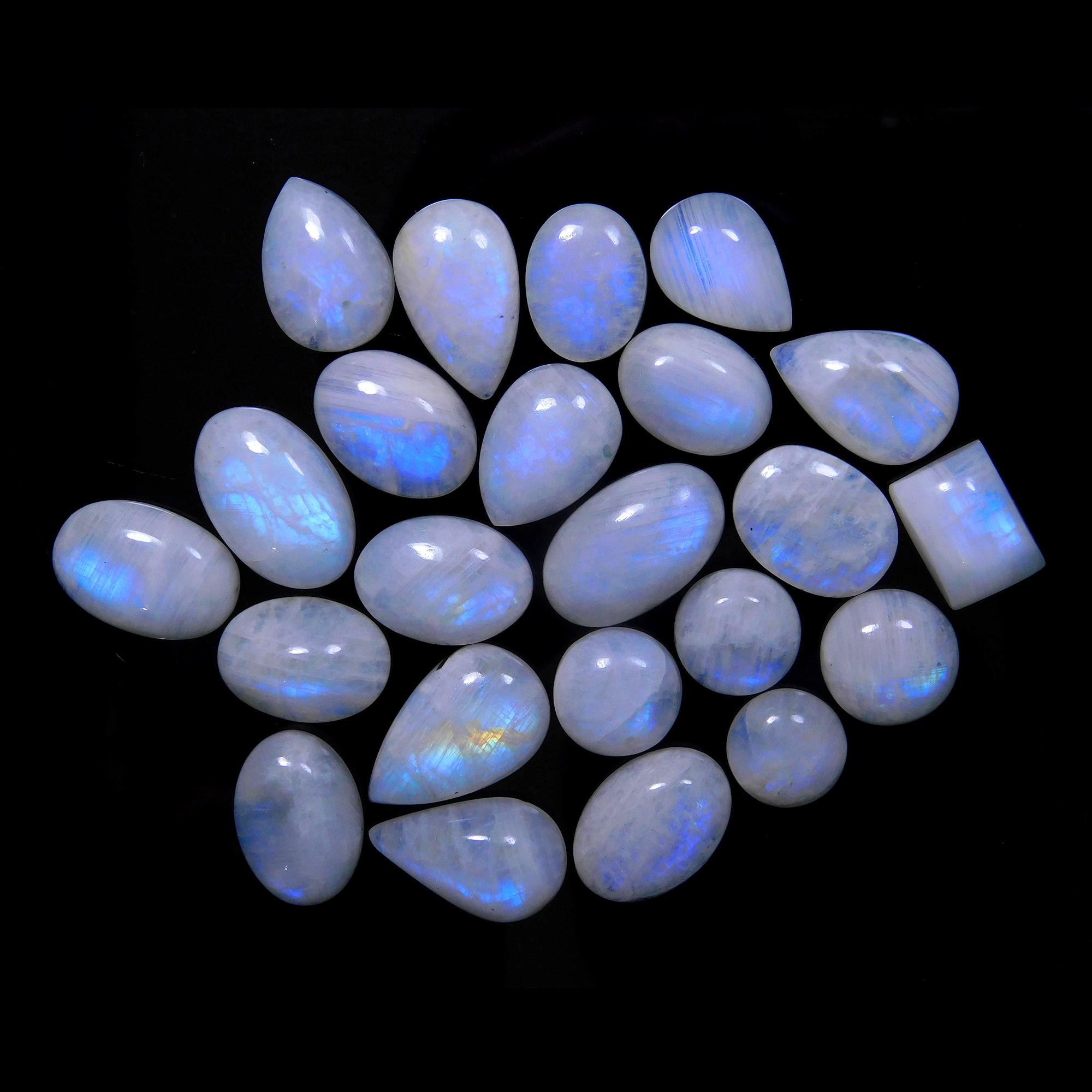 23 Pcs 251 Cts Natural Rainbow Moonstone Gemstone Cabochon Lot 11x11-21x12mm13945