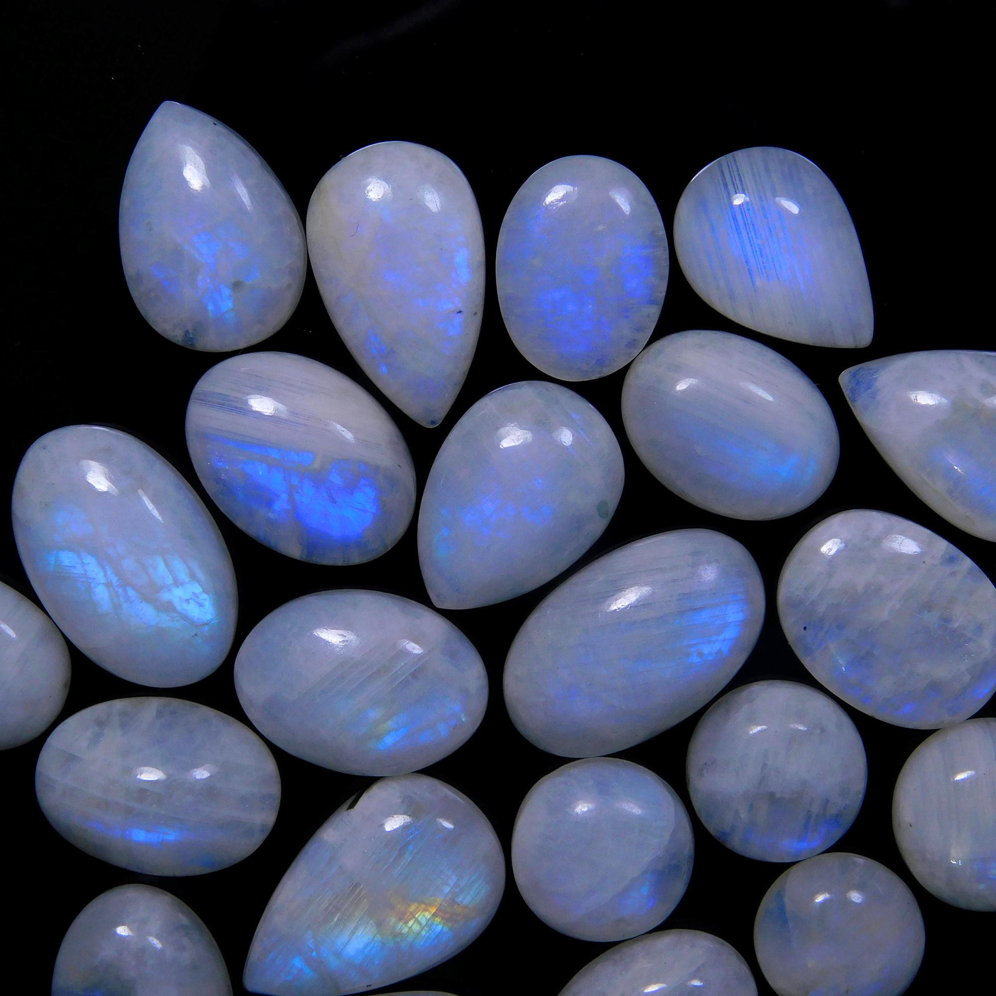 23 Pcs 251 Cts Natural Rainbow Moonstone Gemstone Cabochon Lot 11x11-21x12mmR-13945