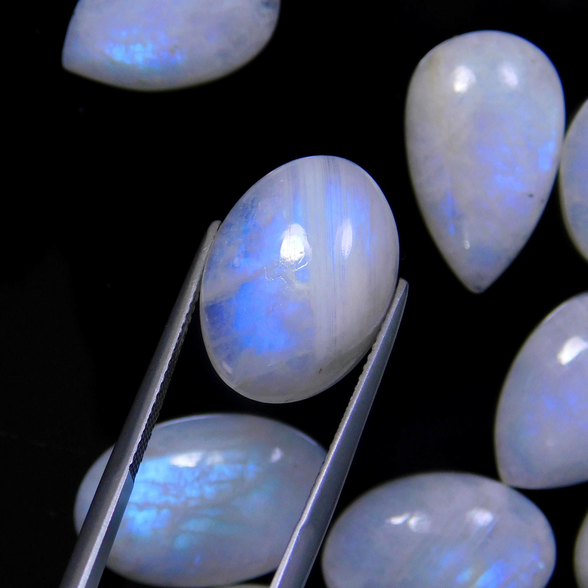 23 Pcs 251 Cts Natural Rainbow Moonstone Gemstone Cabochon Lot 11x11-21x12mm13945