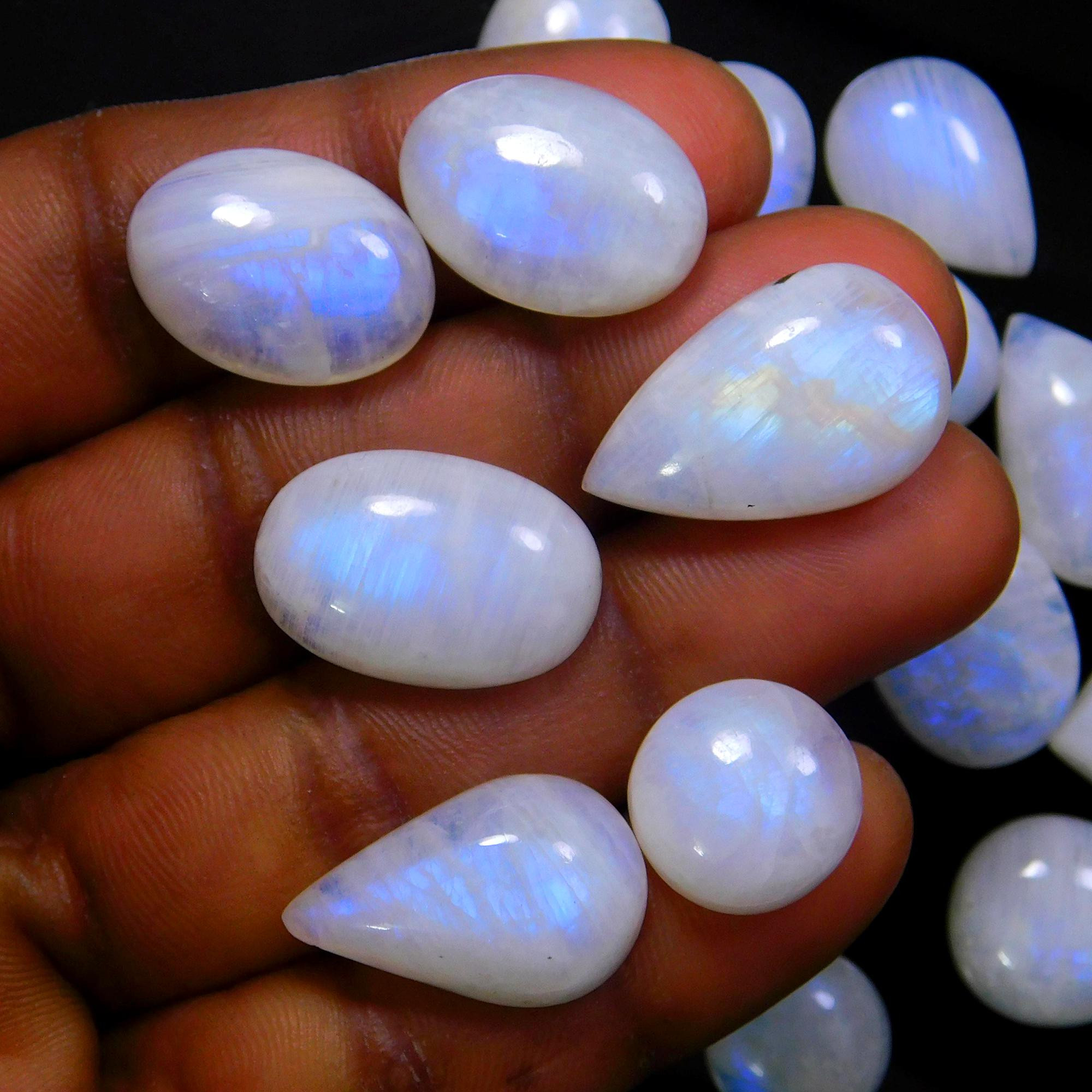 23 Pcs 251 Cts Natural Rainbow Moonstone Gemstone Cabochon Lot 11x11-21x12mm13945