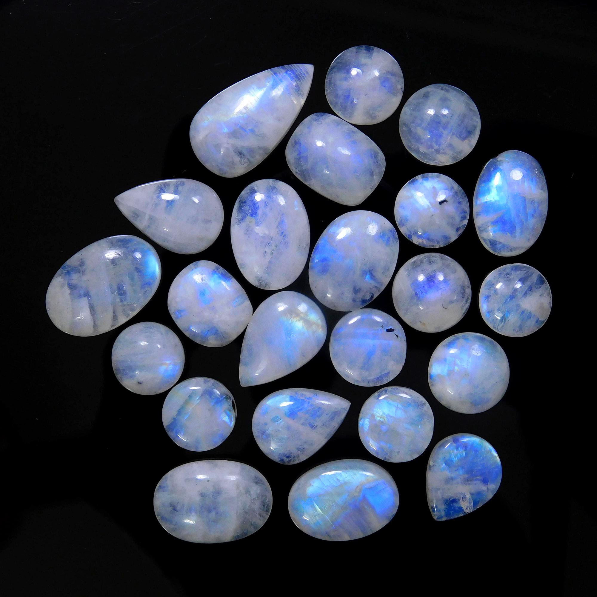 23 Pcs 207 Cts Natural Rainbow Moonstone Gemstone Cabochon Lot 11x11-23x12mm13947