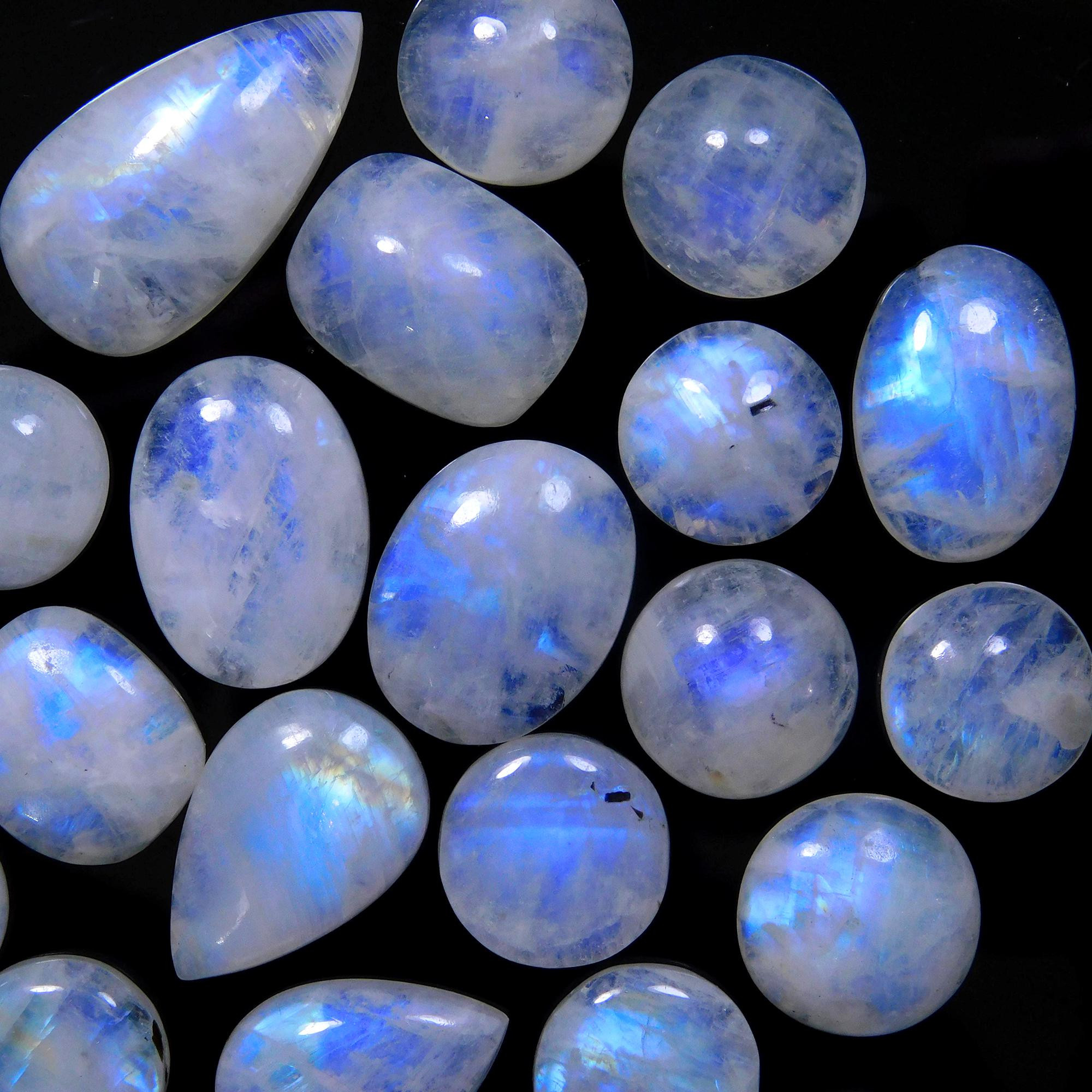 23 Pcs 207 Cts Natural Rainbow Moonstone Gemstone Cabochon Lot 11x11-23x12mm13947