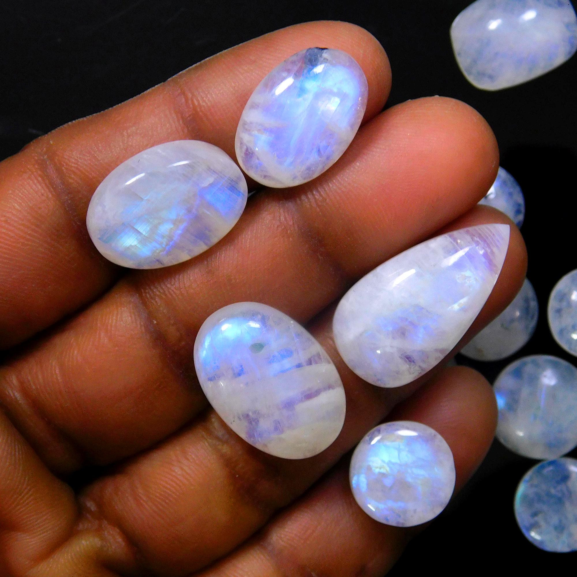 23 Pcs 207 Cts Natural Rainbow Moonstone Gemstone Cabochon Lot 11x11-23x12mm13947