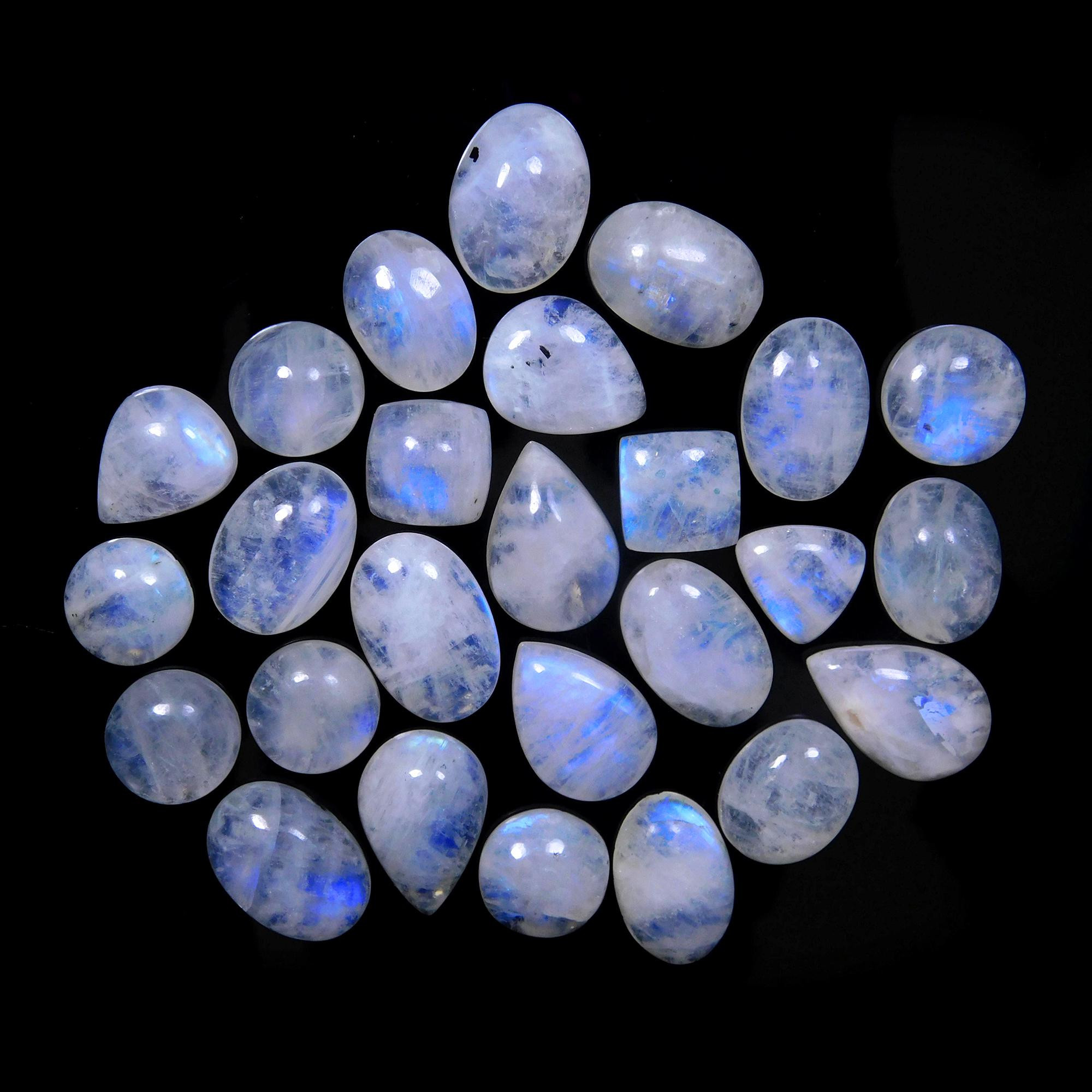 26 Pcs 231 Cts Natural Rainbow Moonstone Gemstone Cabochon Lot 12x12-19x12mm13948